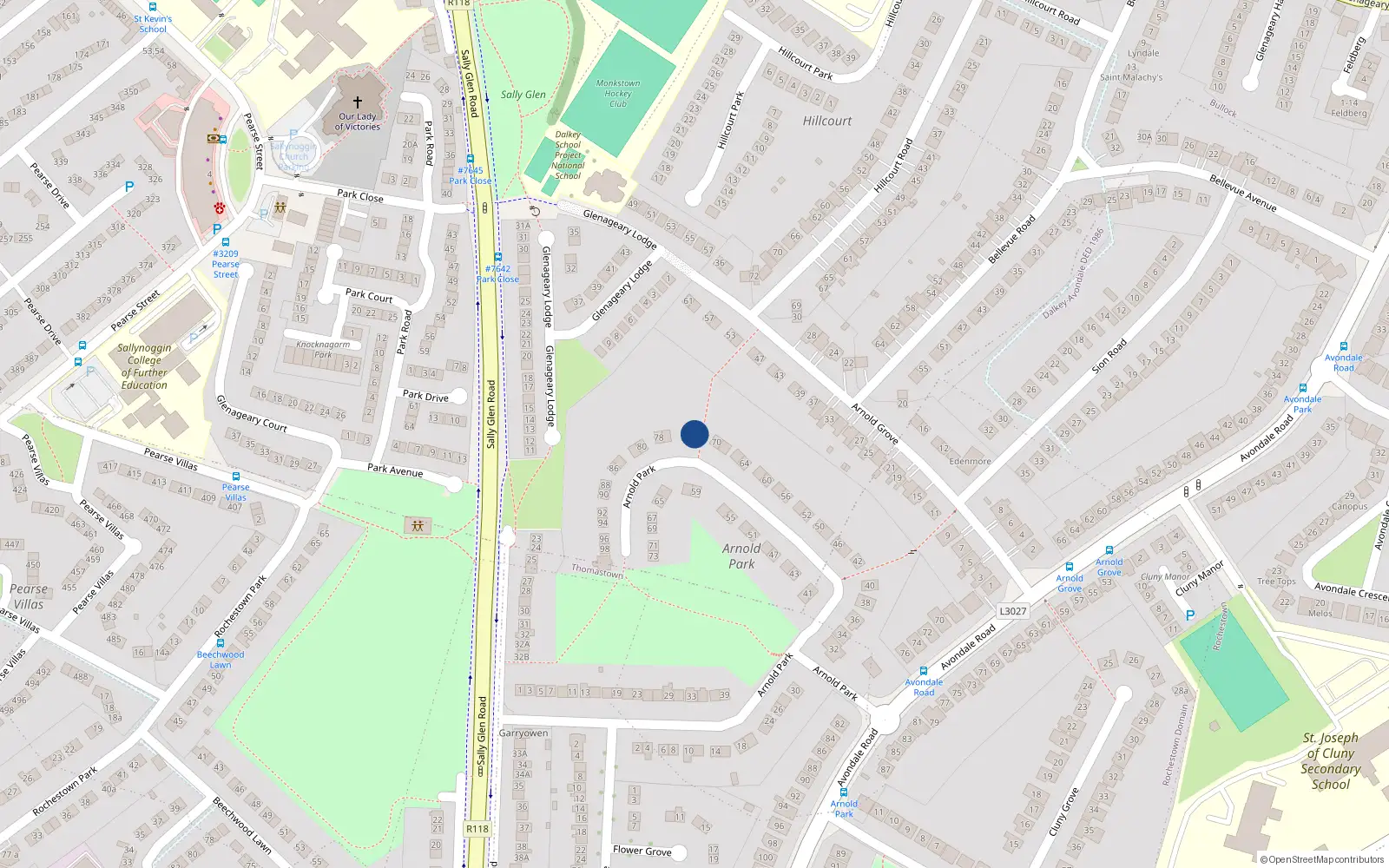 Overhead map showing the location of 72 Arnold Park, Dublin