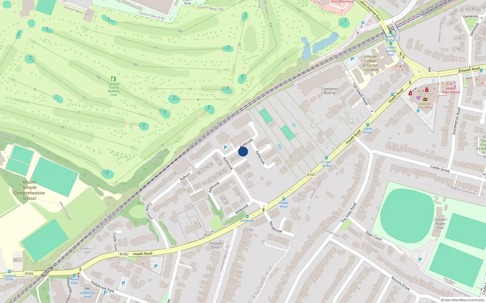 Overhead map showing the location of 72 Ashbrook, Howth Road, Clontarf Dublin 3