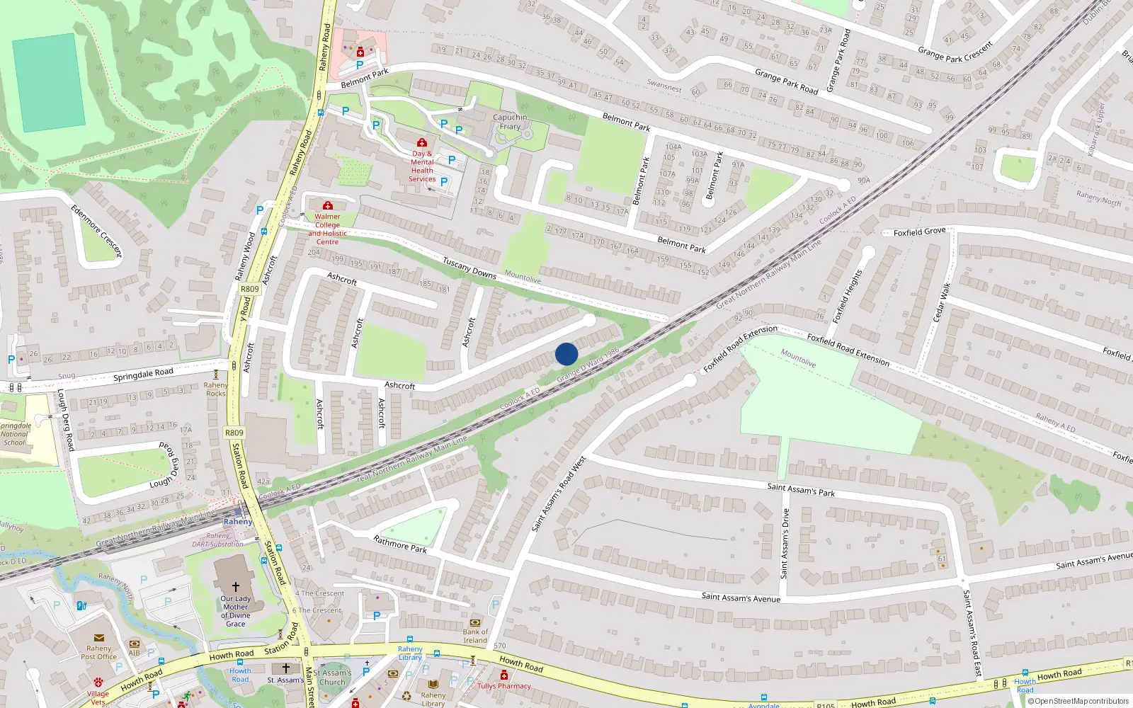 Overhead map showing the location of 72 Ashcroft, Dublin 5