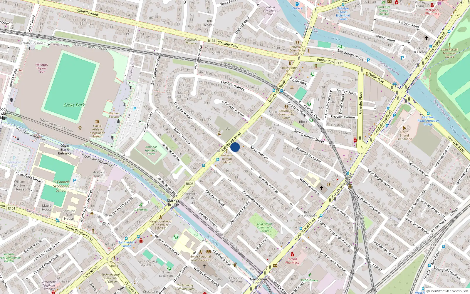 Overhead map showing the location of 72 Ballybough Road, Ballybough, Dublin 3