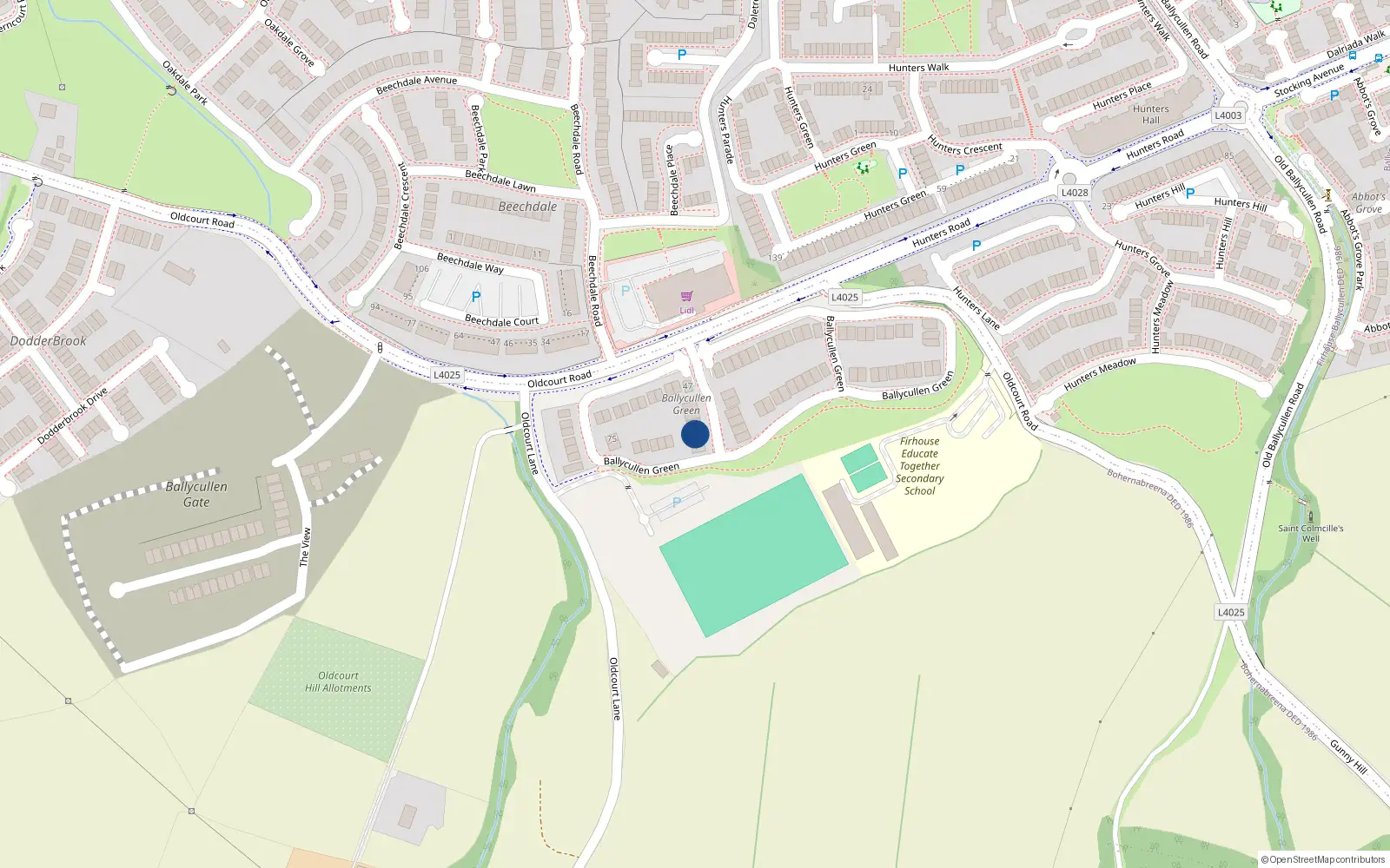 Overhead map showing the location of 72 Ballycullen Green, Dublin 24