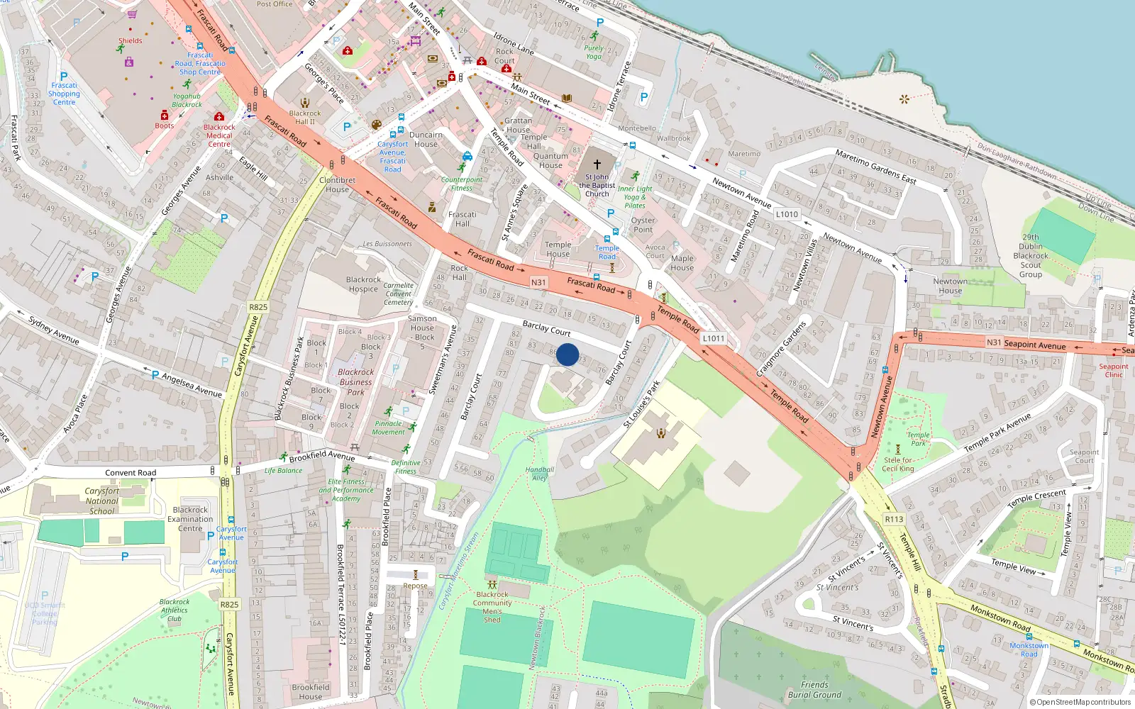 Overhead map showing the location of 72 Barclay Court, Blackrock