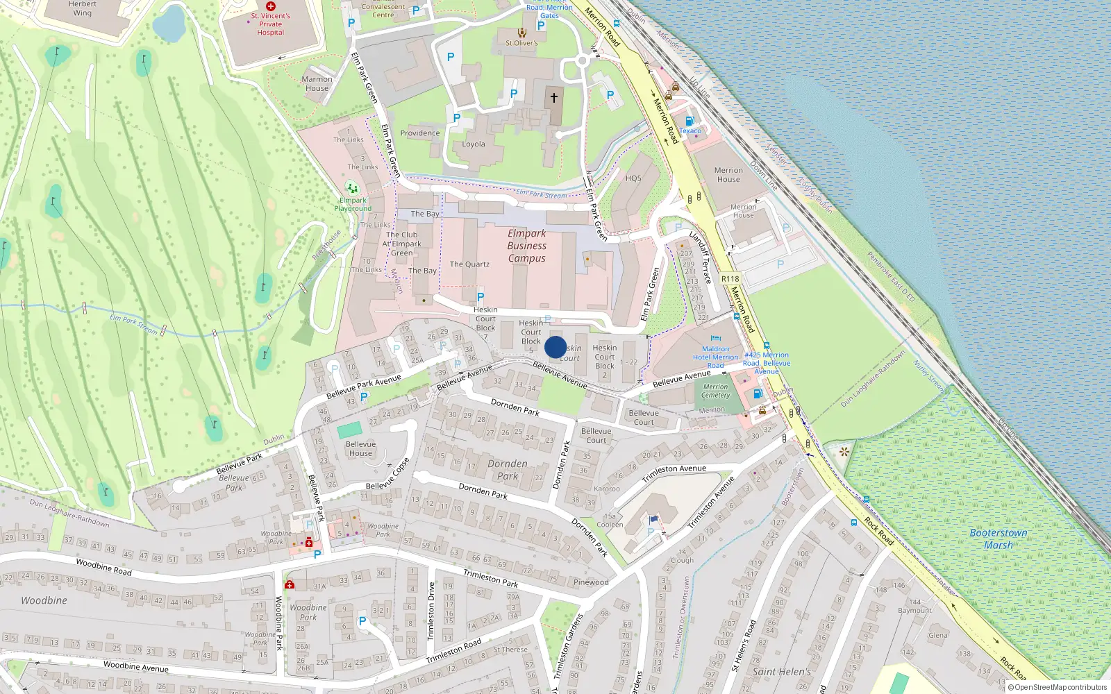 Overhead map showing the location of 72 Blk D, Fitzwilliam Point, Dublin 4