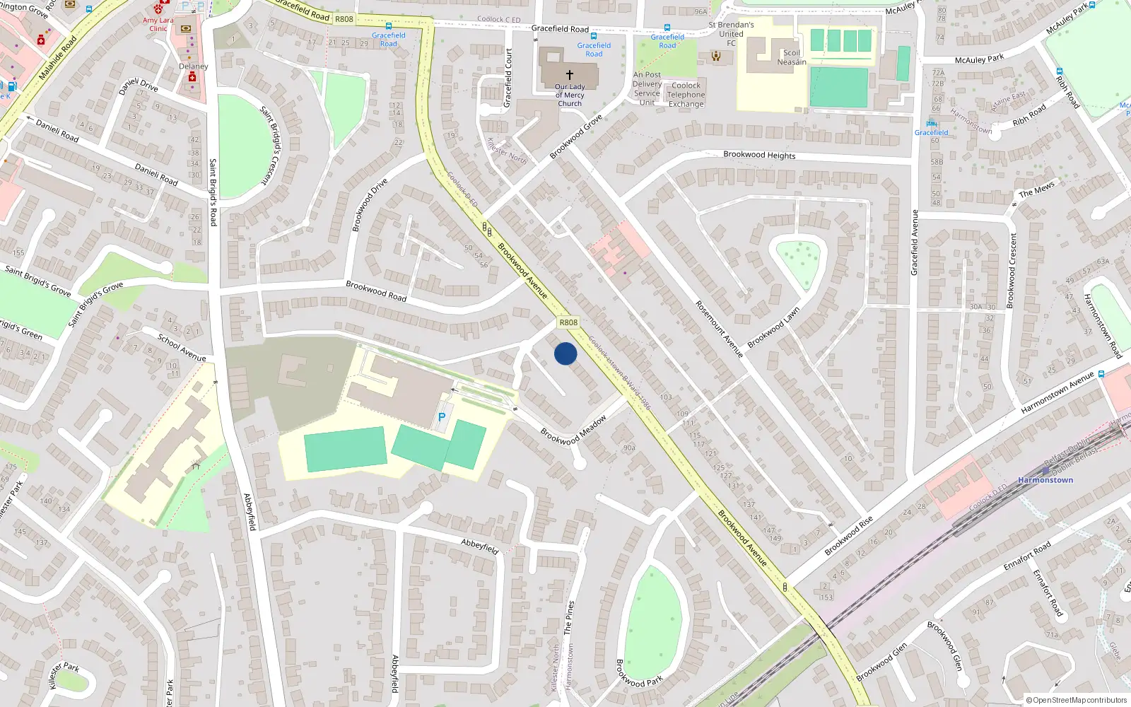 Overhead map showing the location of 72 Brookwood Avenue, Artane, Dublin 5