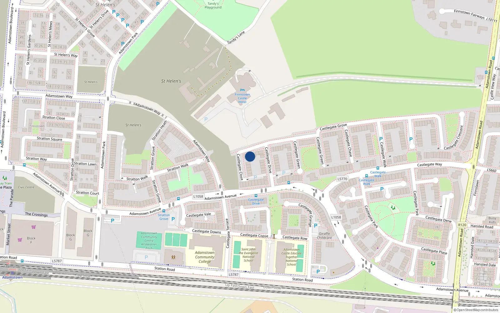 Overhead map showing the location of 72 Castlegate Grove, Lucan