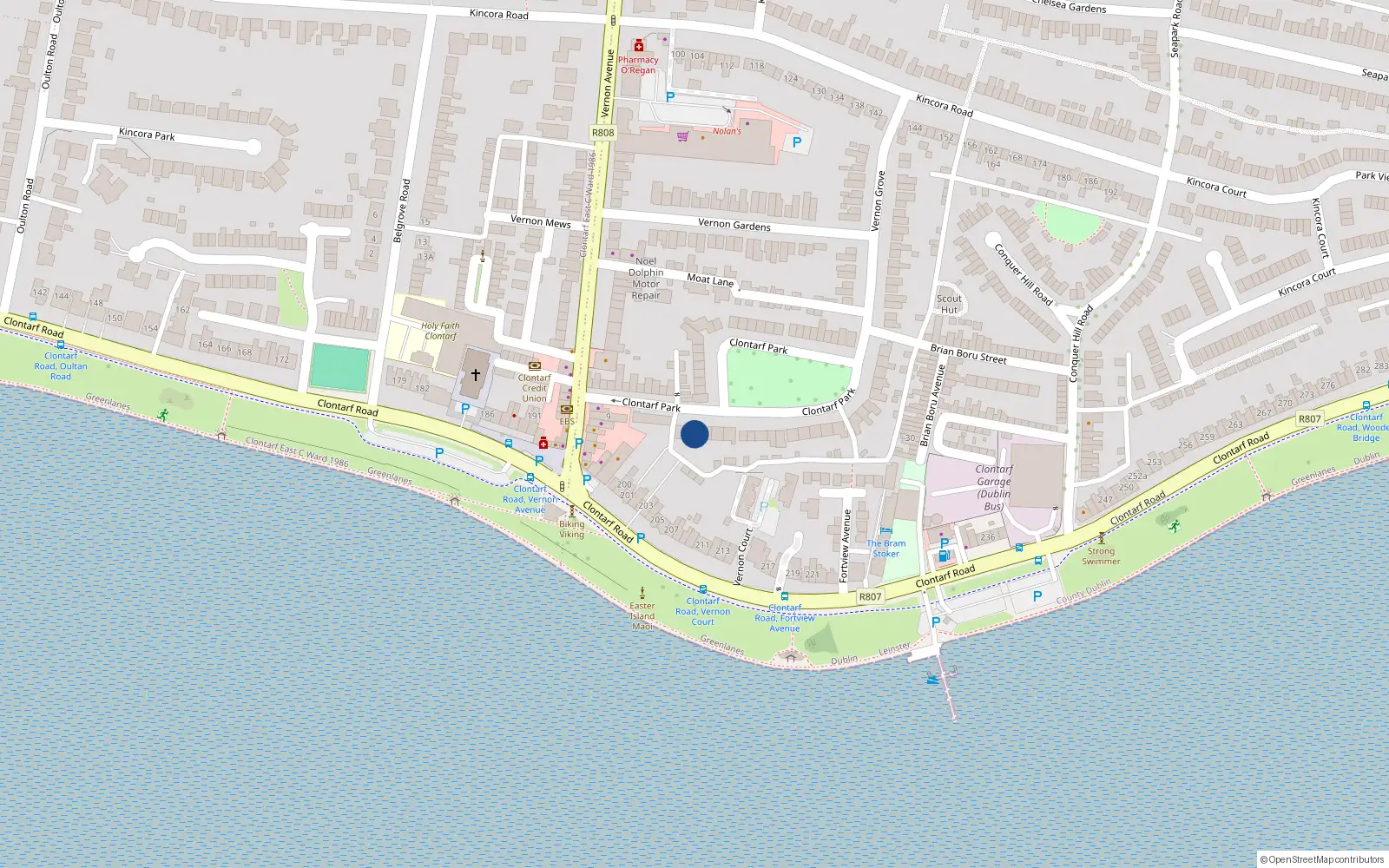 Overhead map showing the location of 72 Clontarf Park, Clontarf, Dublin 3
