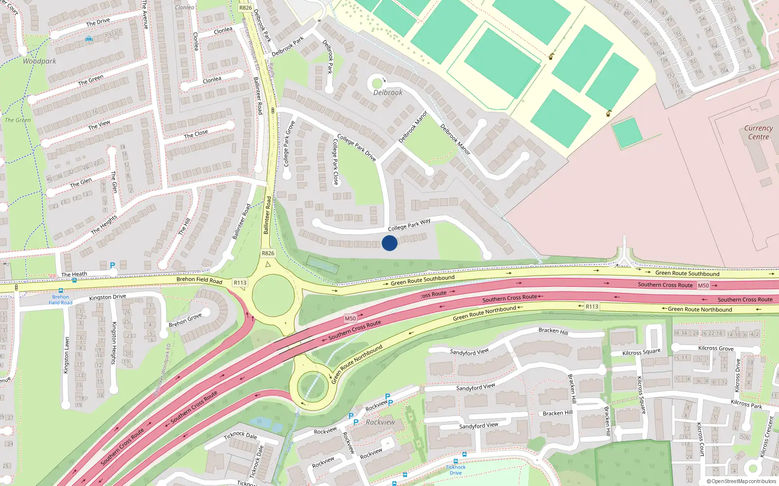 Overhead map showing the location of 72 College Park Way, Dublin 16