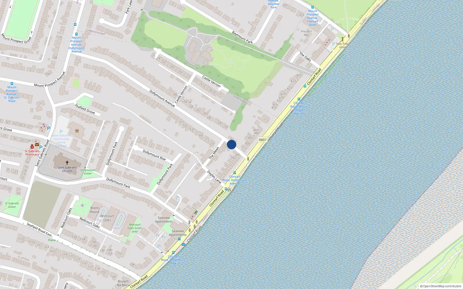 Overhead map showing the location of 72 Dollymount Avenue, Dublin 3