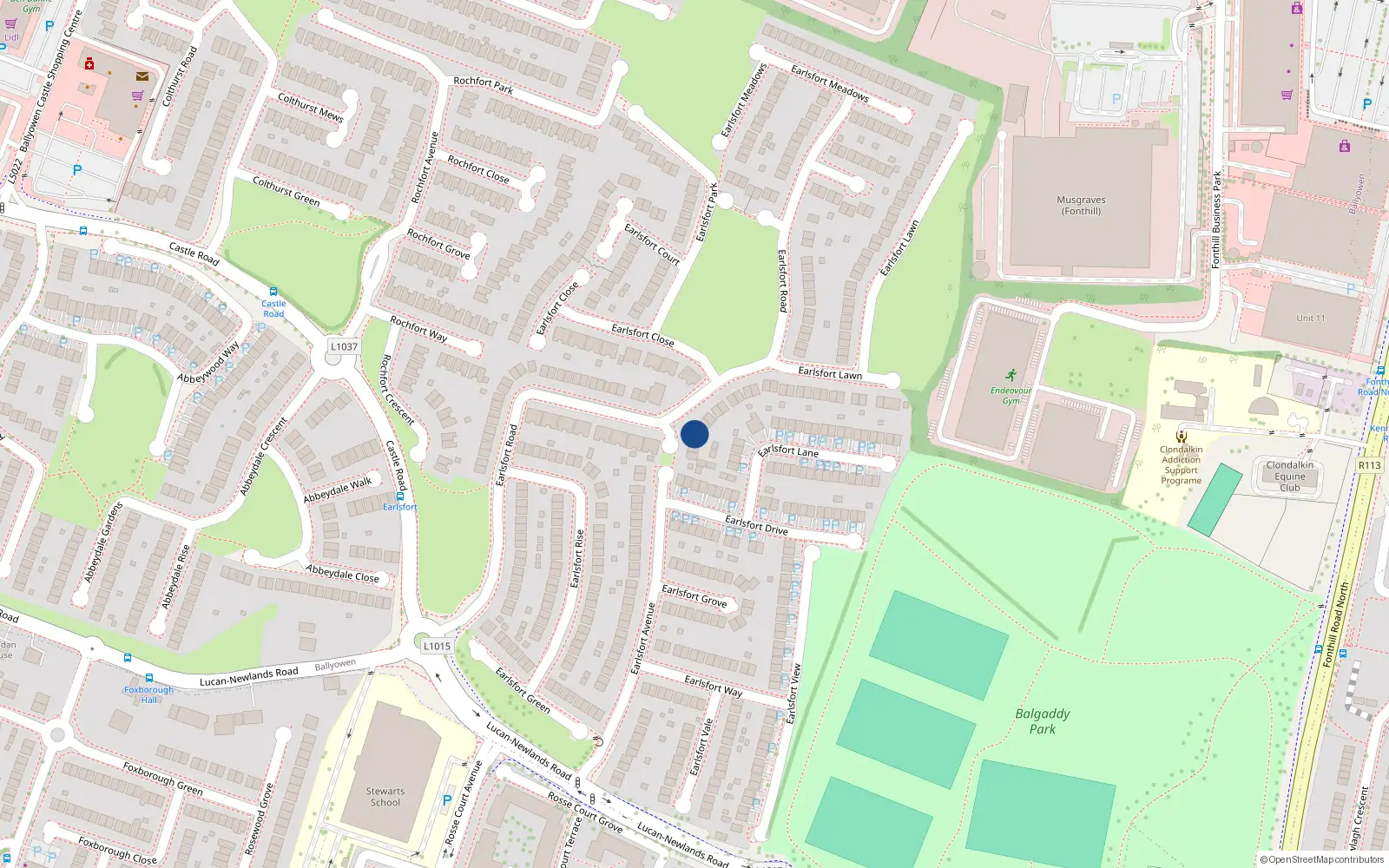 Overhead map showing the location of 72 Earlsfort Road, Lucan, Dublin