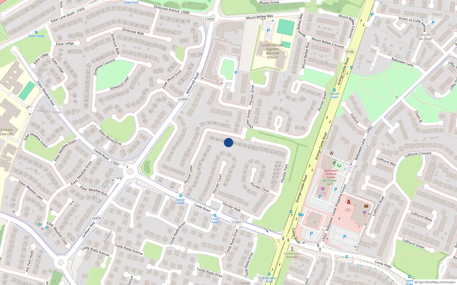 Overhead map showing the location of 72 Fforster Lawn, Lucan