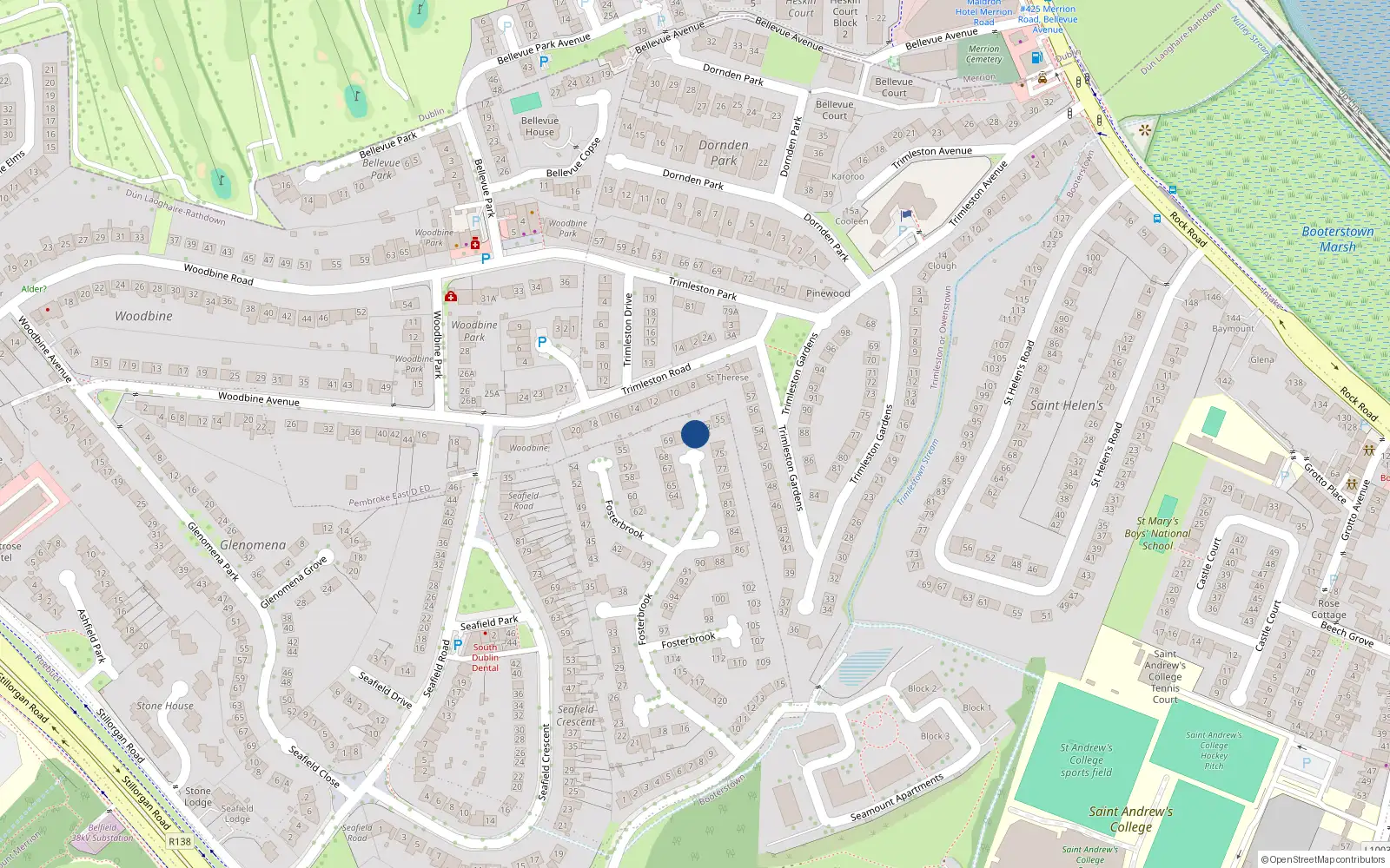 Overhead map showing the location of 72 Fosterbrook, Blackrock