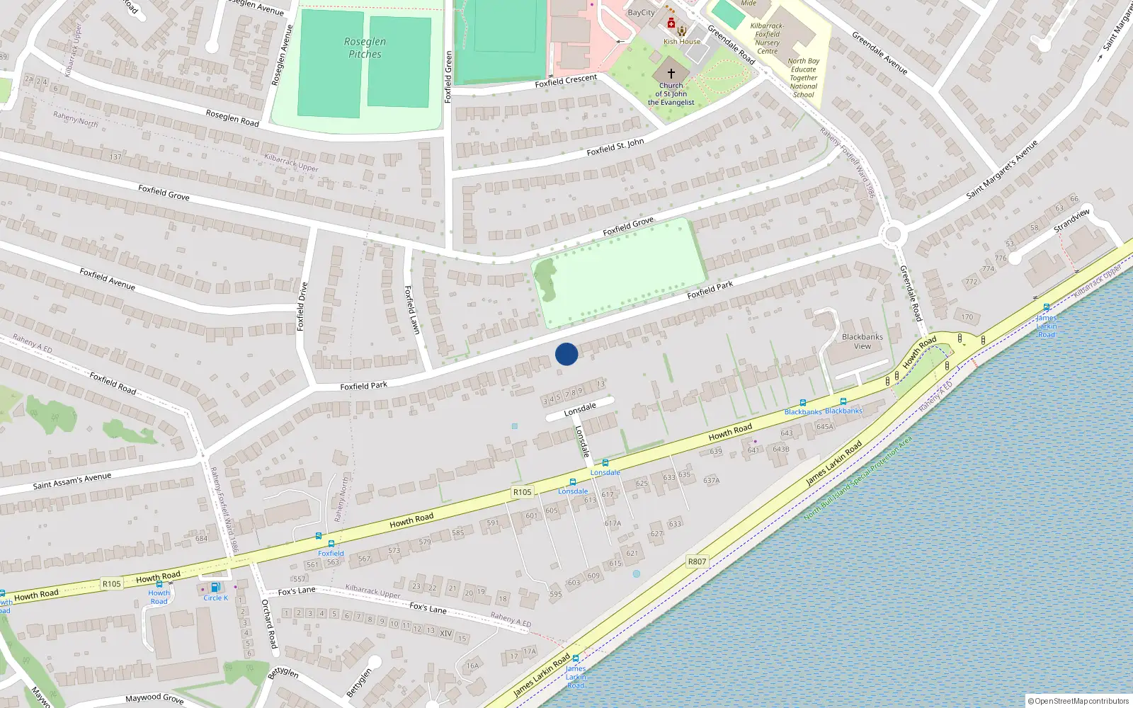 Overhead map showing the location of 72 Foxfield Park, Raheny, Dublin 5