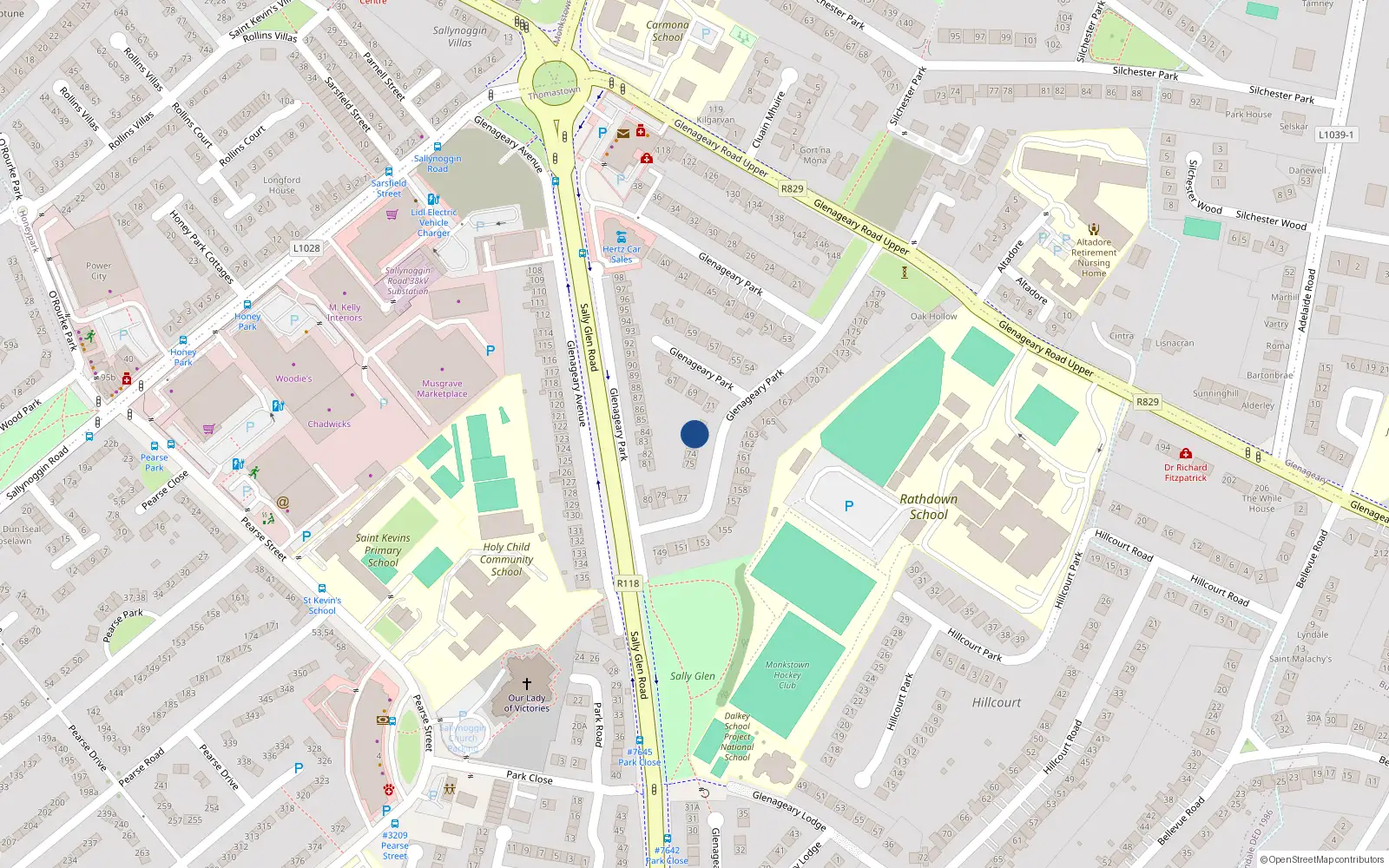 Overhead map showing the location of 72 Glenageary Park, Dun Laoghaire, Dublin
