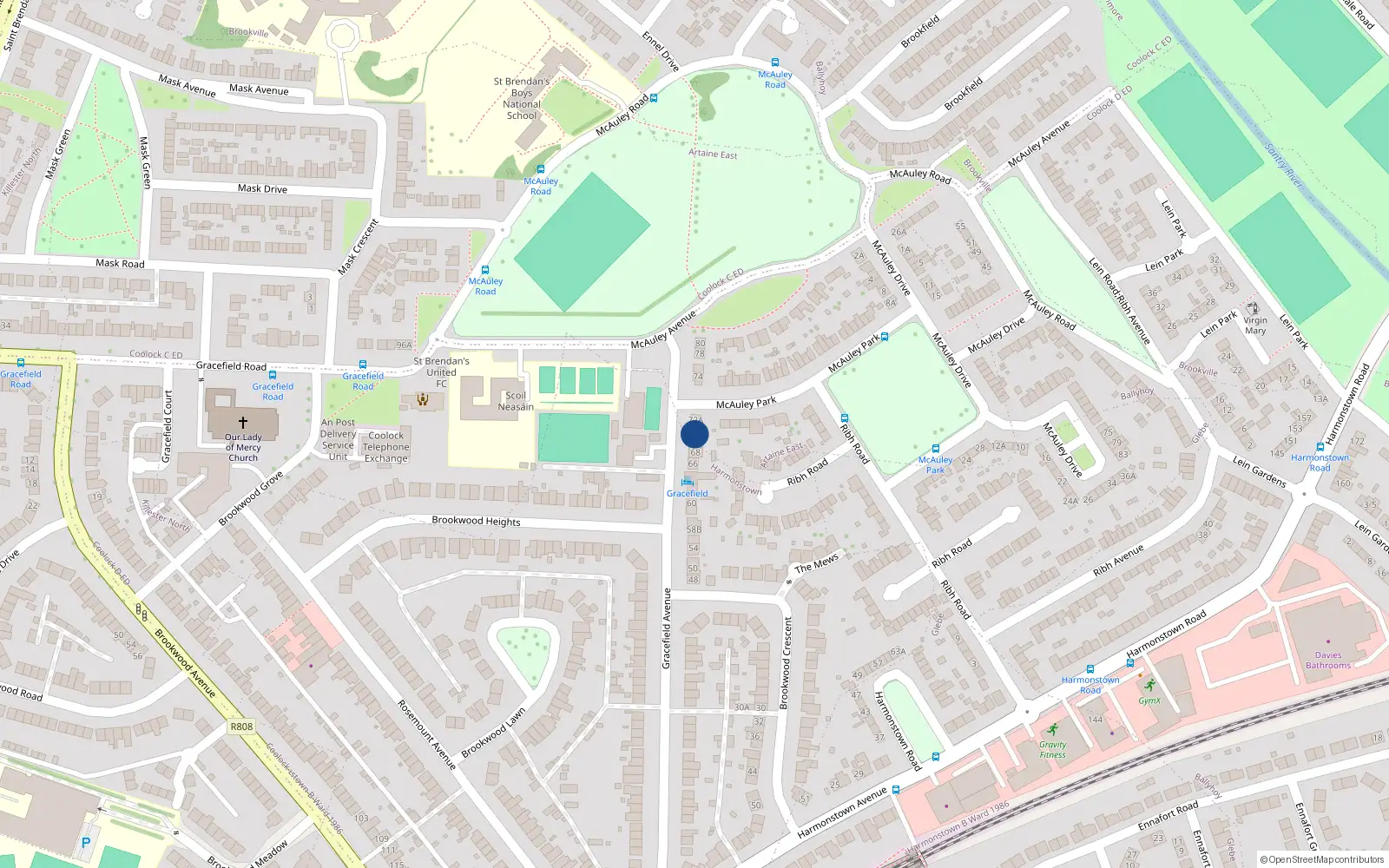 Overhead map showing the location of 72 Gracefield Avenue, Dublin 5