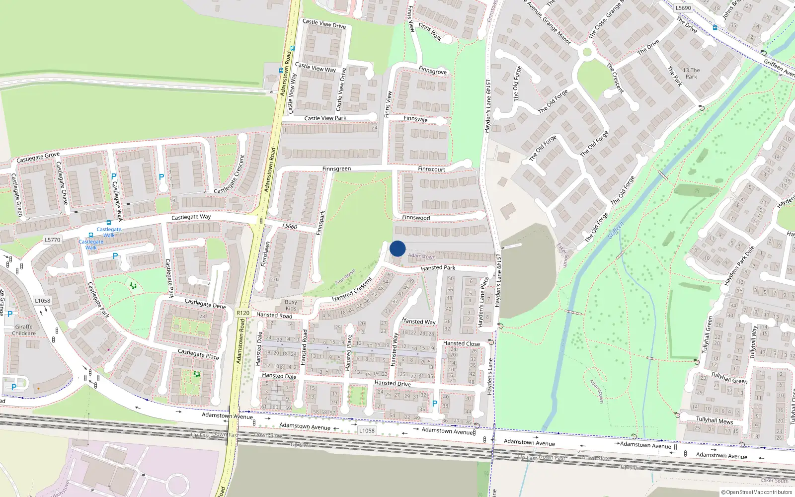 Overhead map showing the location of 72 Hansted Crescent, Lucan