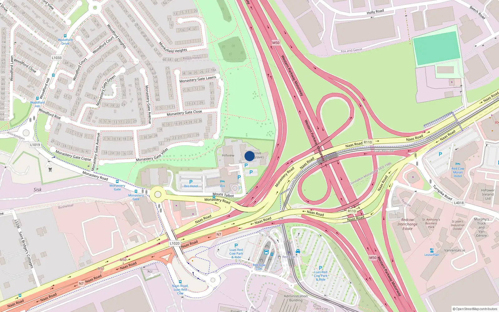 Overhead map showing the location of 72 Highgrove, Mount Talbot, Clondalkin