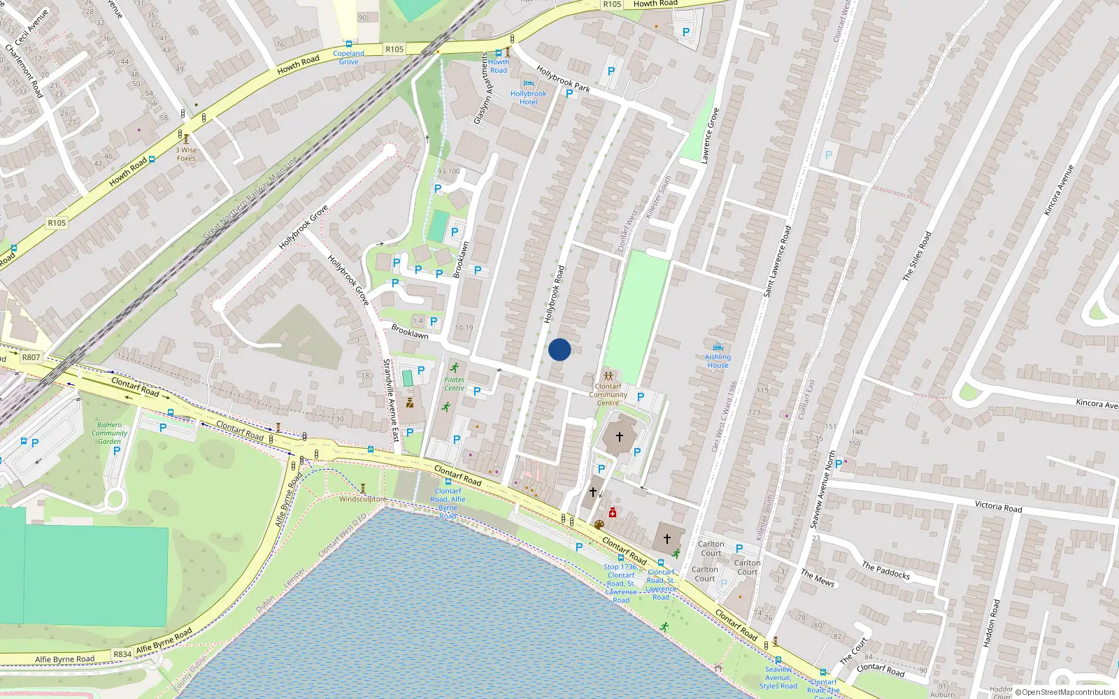 Overhead map showing the location of 72 Hollybrook Road, Dublin 3