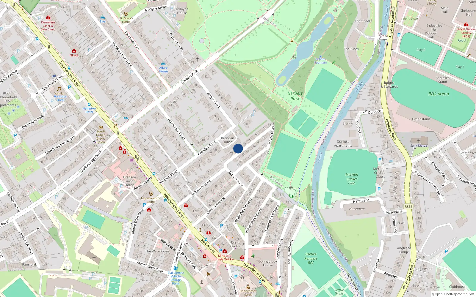 Overhead map showing the location of 72 Home Villas, Dublin 4