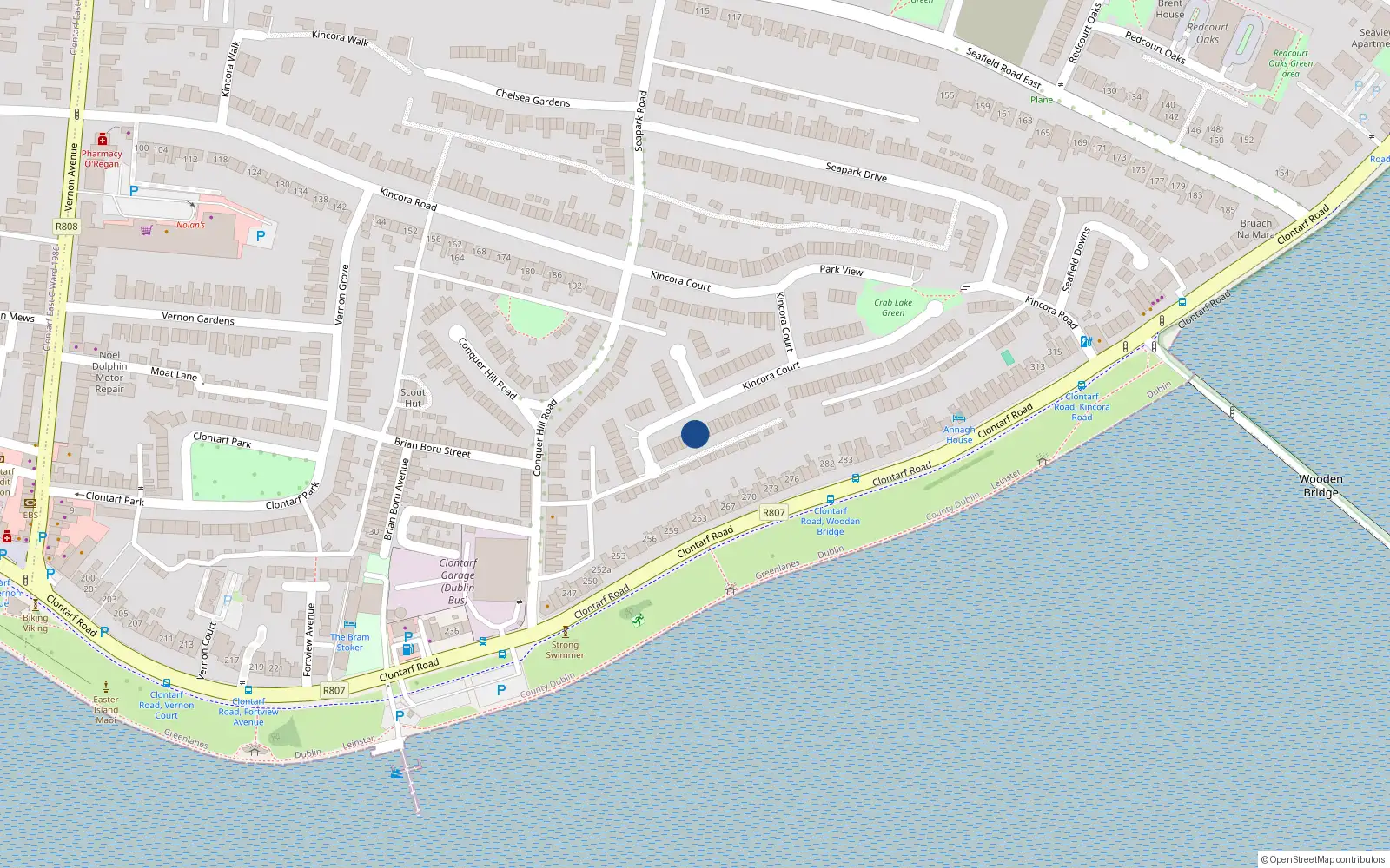 Overhead map showing the location of 72 Kincora Court, Dublin 3