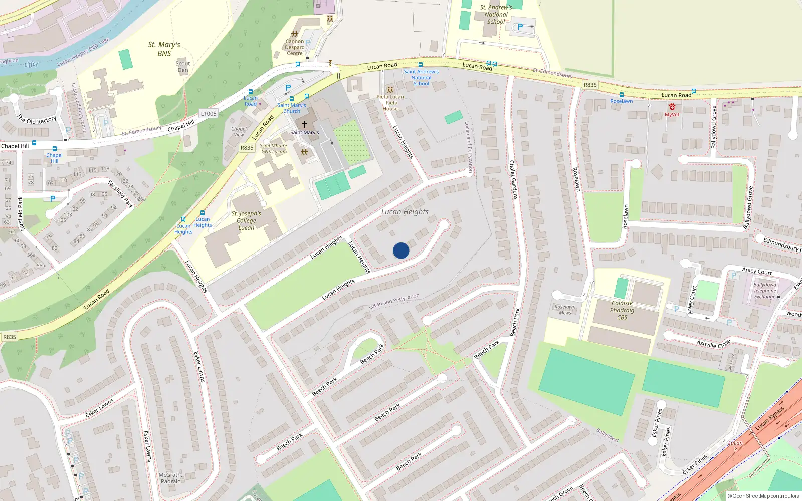 Overhead map showing the location of 72 Lucan Heights, Lucan
