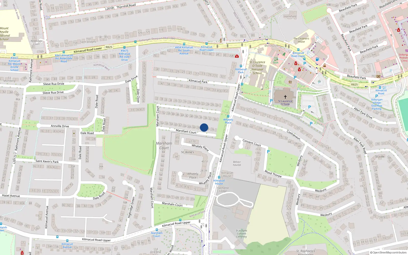 Overhead map showing the location of 72 Marsham Court, Blackrock