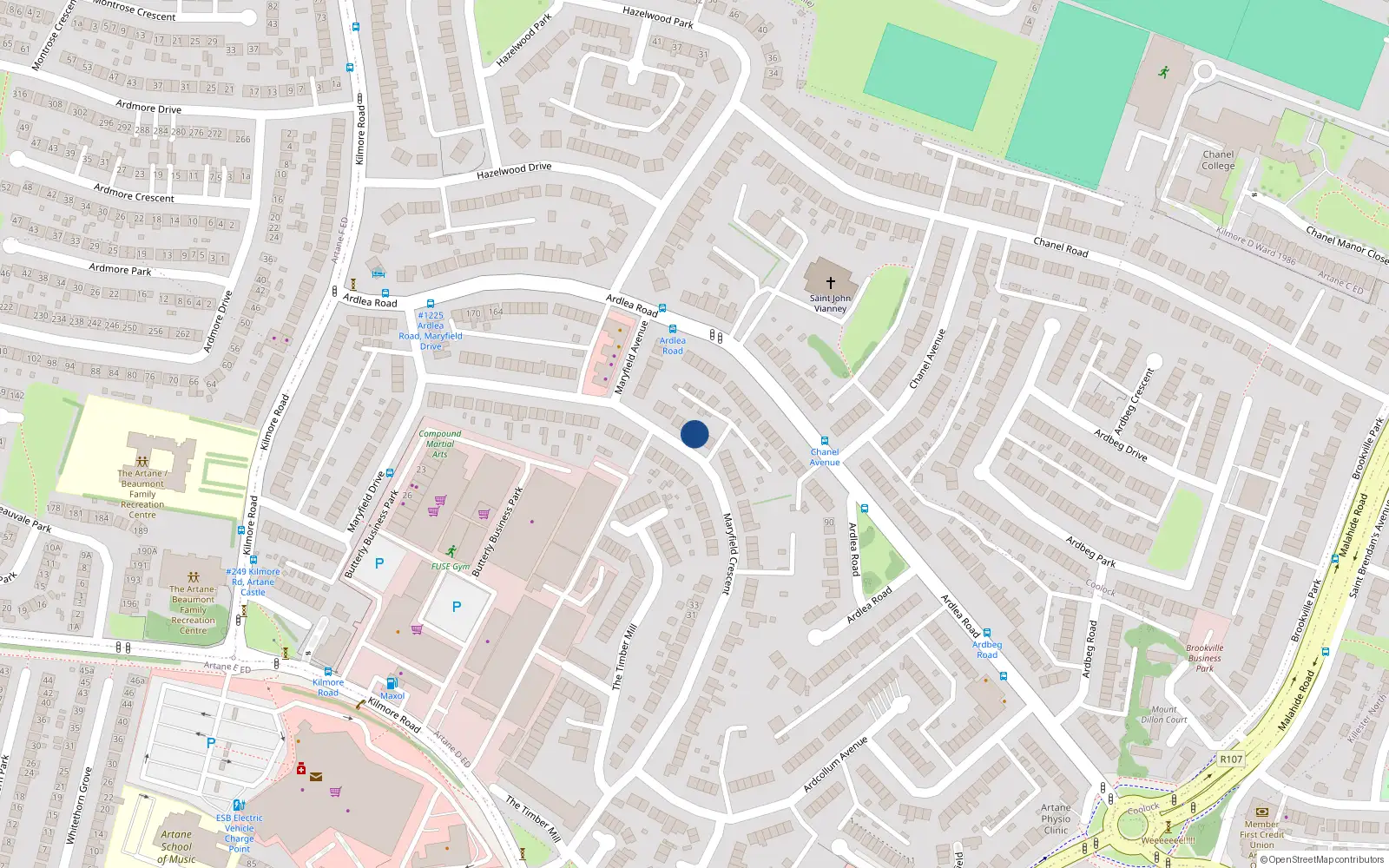 Overhead map showing the location of 72 Maryfield Crescent, Dublin 5, Dublin