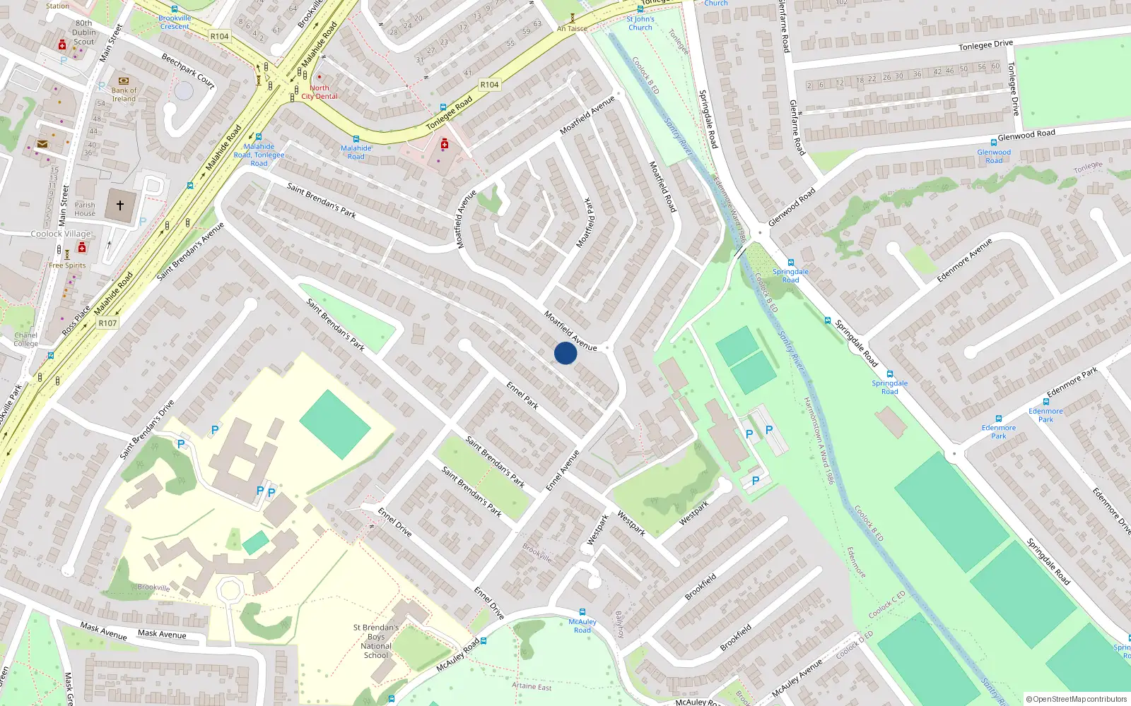 Overhead map showing the location of 72 Moatfield Avenue, Dublin 5