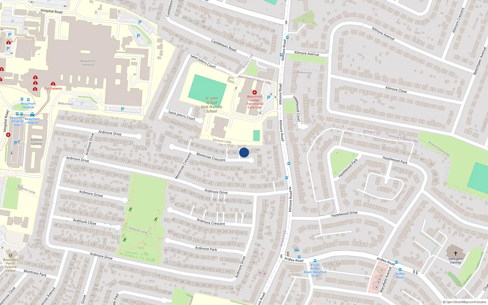 Overhead map showing the location of 72 Montrose Crescent, Dublin 5