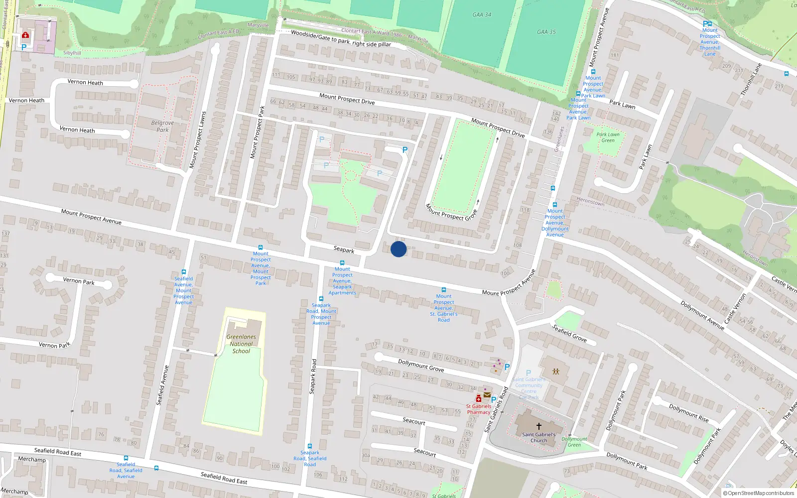 Overhead map showing the location of 72 Mount Prospect Avenue, Dublin 3