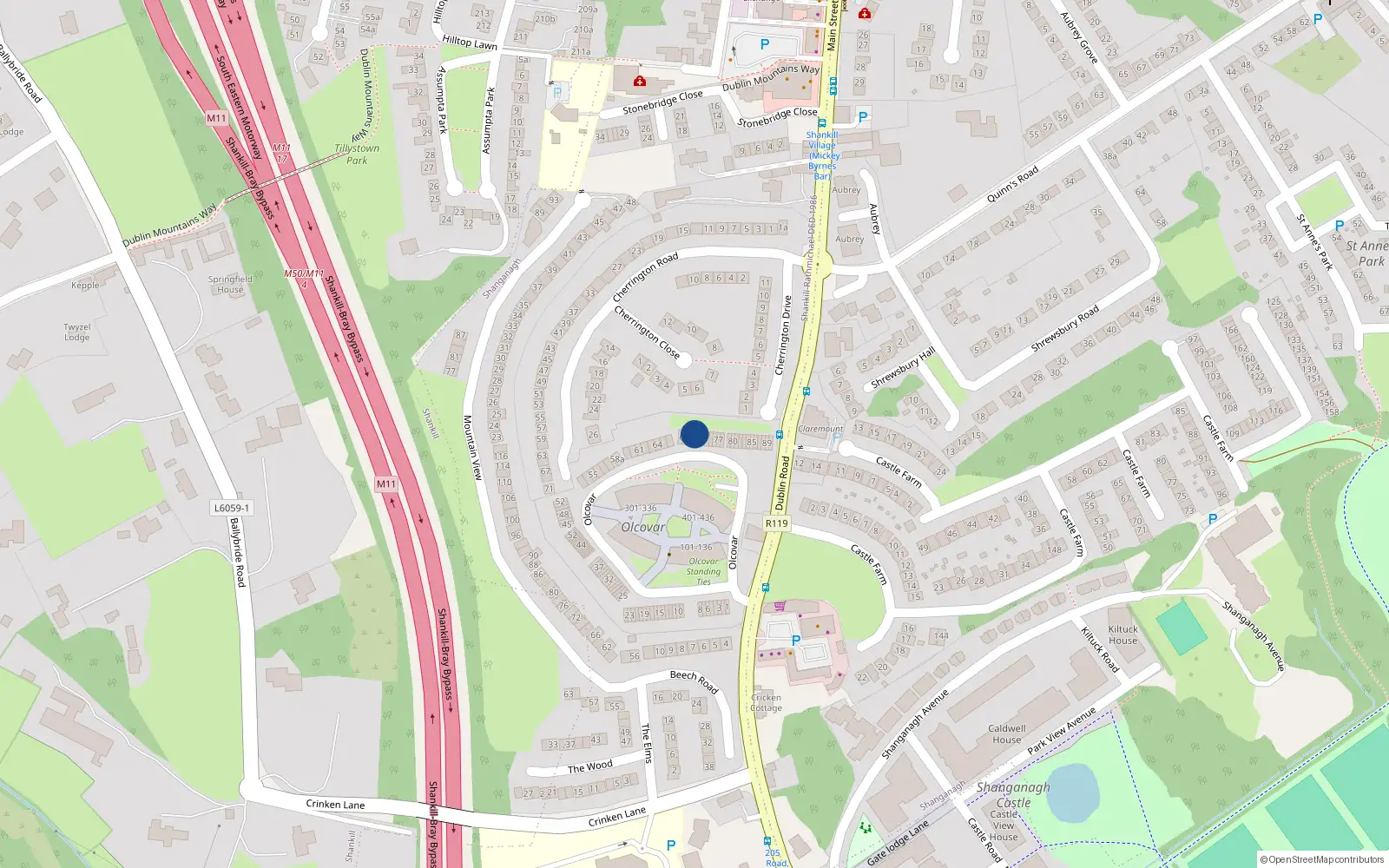 Overhead map showing the location of 72 Olcovar, Dublin