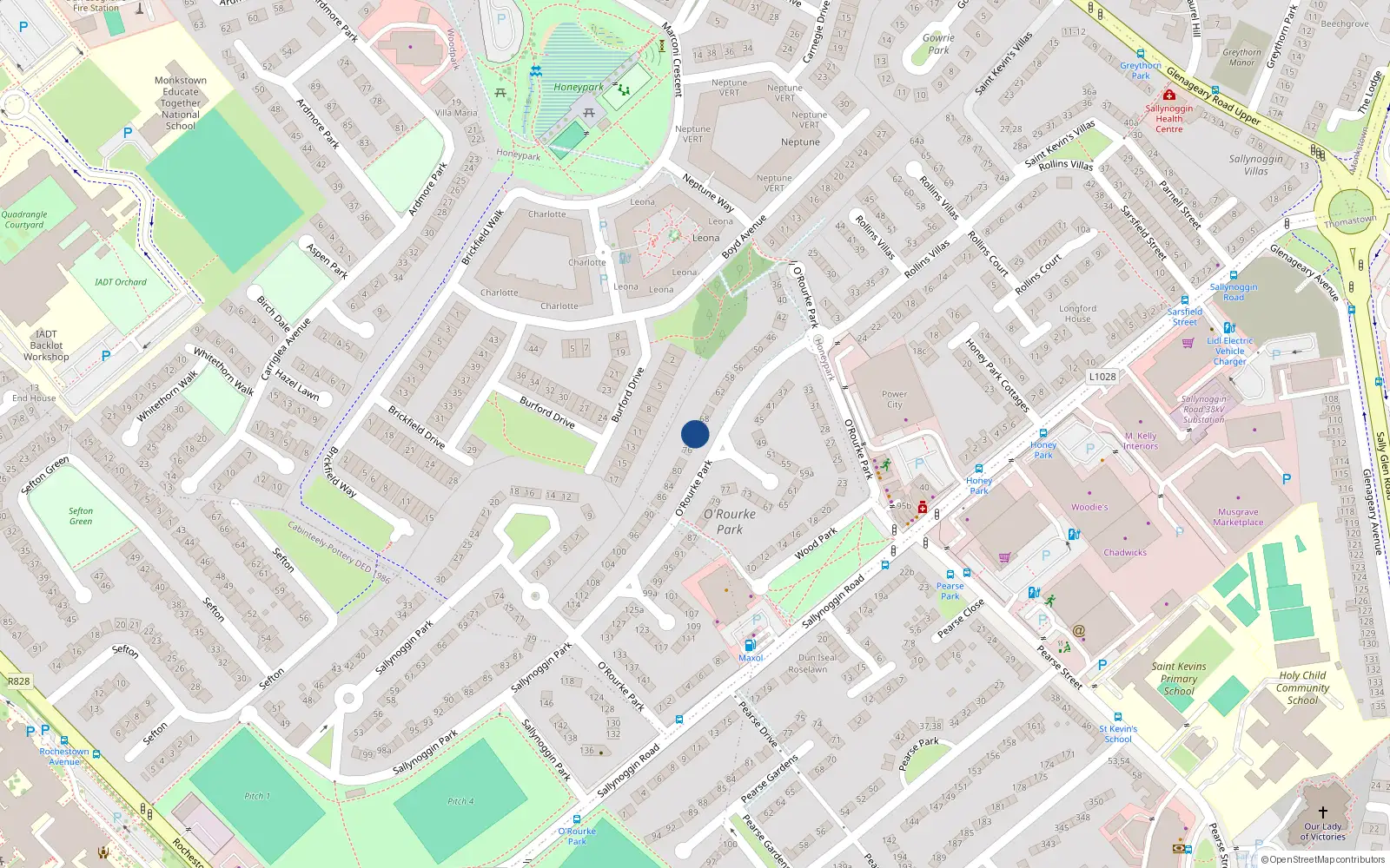 Overhead map showing the location of 72 O'Rourke Park, Sallynoggin