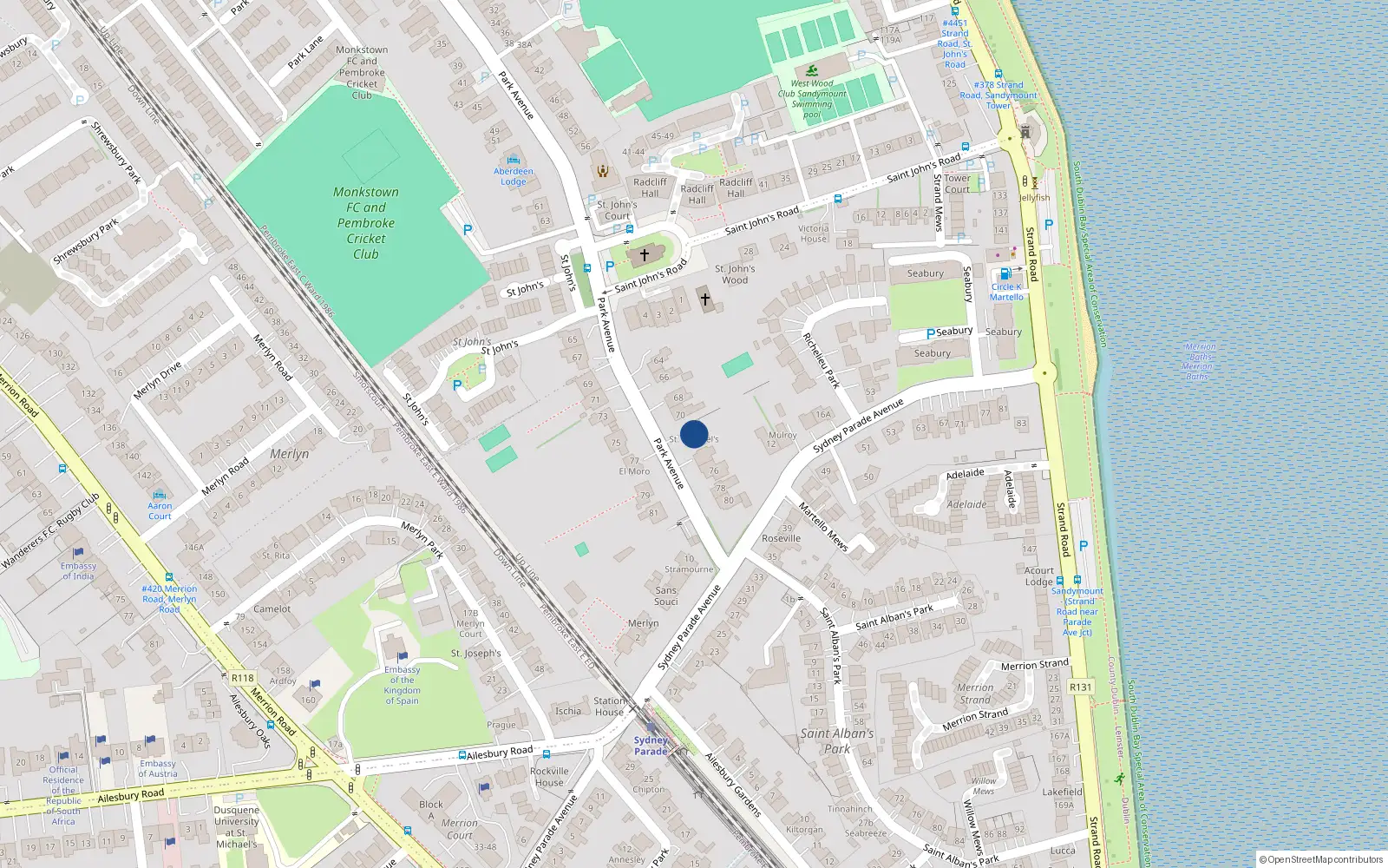 Overhead map showing the location of 72 Park Avenue, Dublin