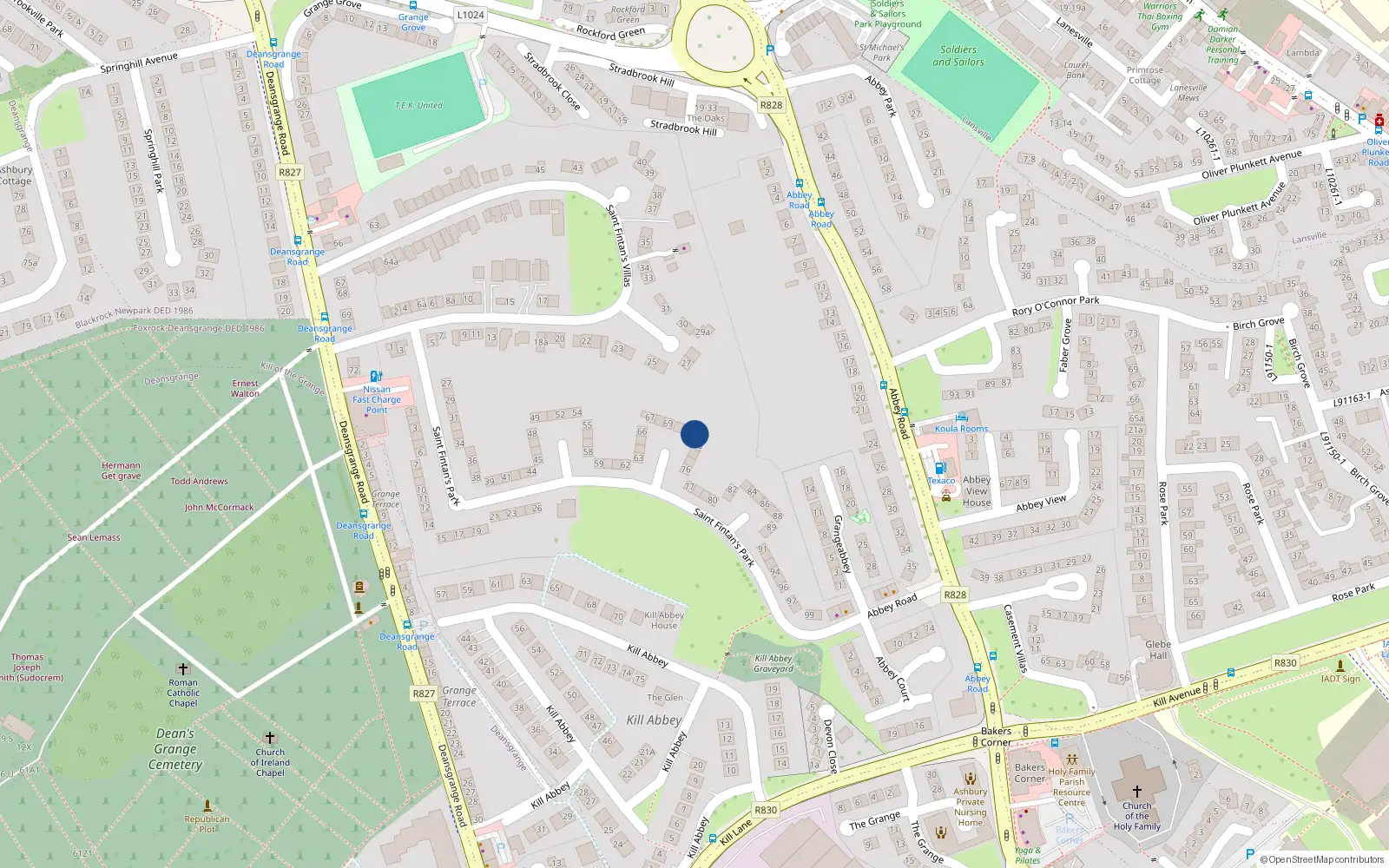 Overhead map showing the location of 72 St Fintans Park, Deans Grange, Blackrock