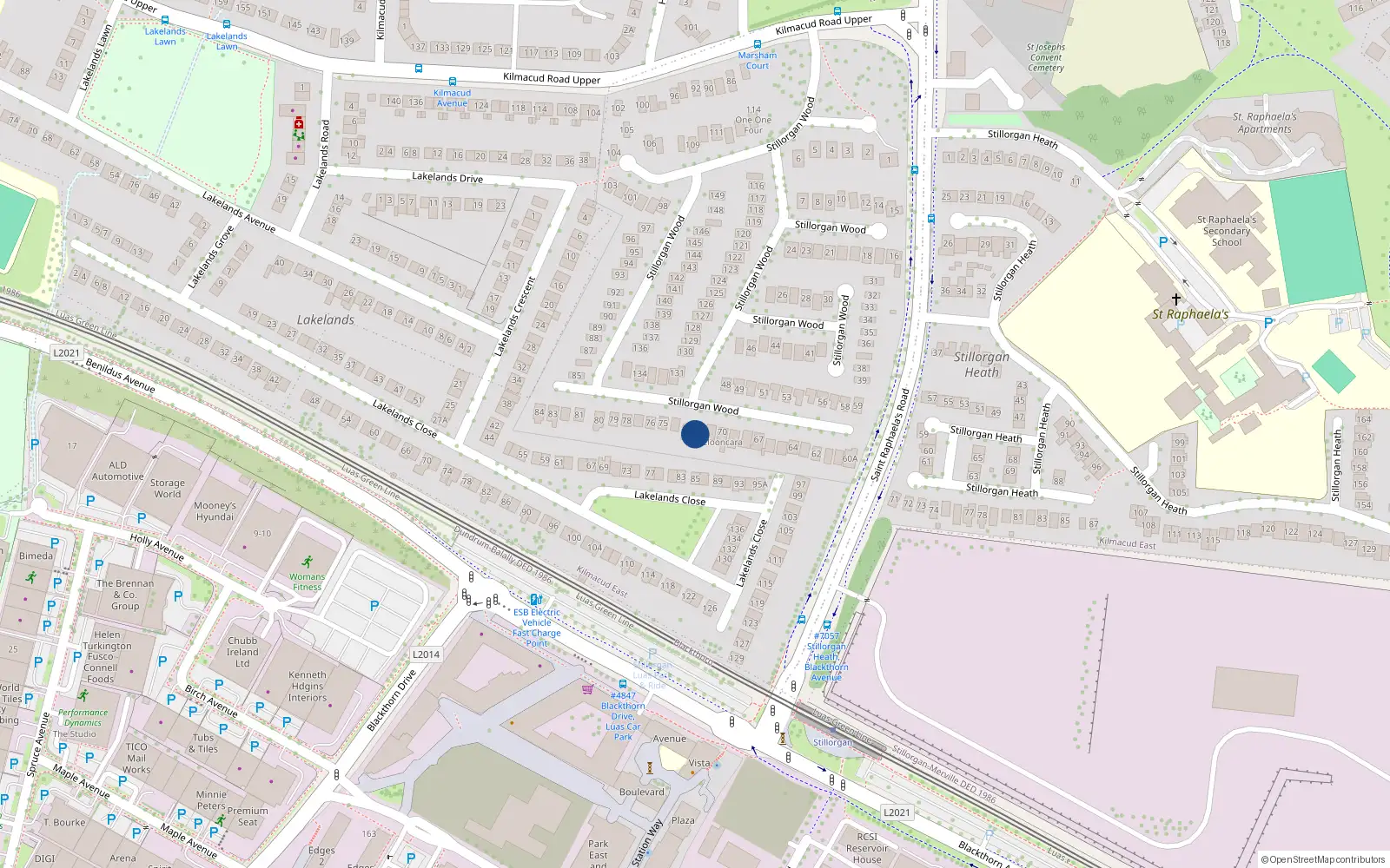 Overhead map showing the location of 72 Stillorgan Wood, Blackrock, Dublin