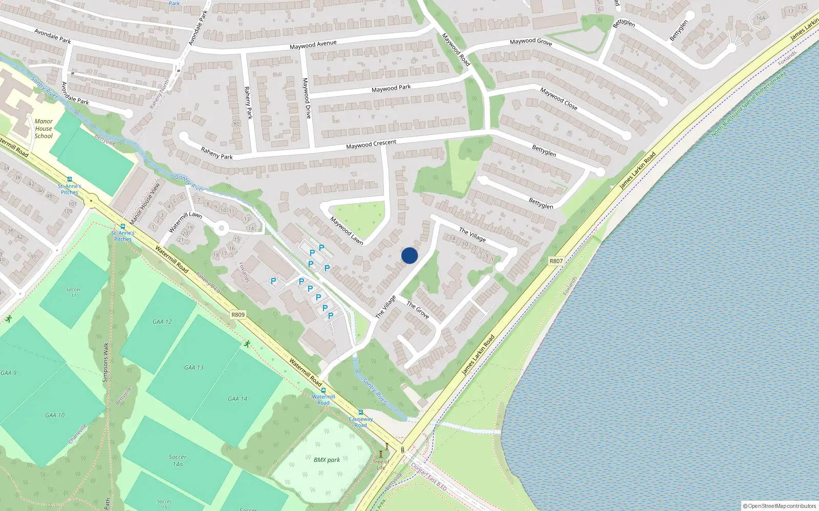 Overhead map showing the location of 72 The Village, Dublin 5