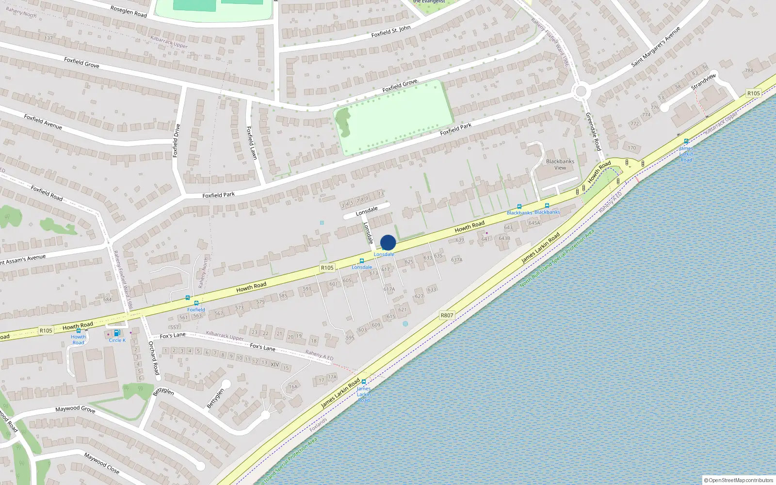 Overhead map showing the location of 728a Howth Road, Dublin 5