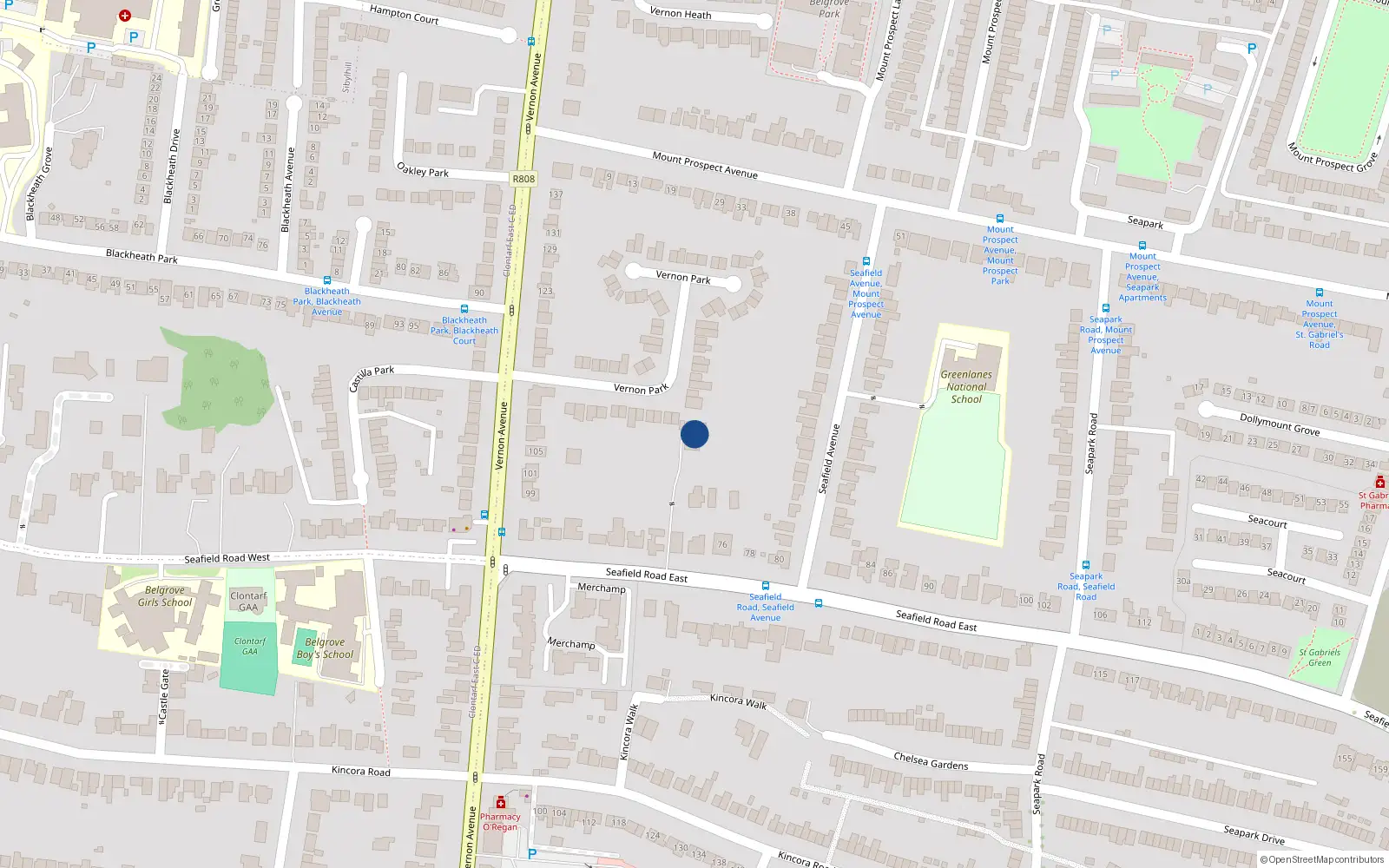 Overhead map showing the location of 72A Seafield Road East, Dublin 3