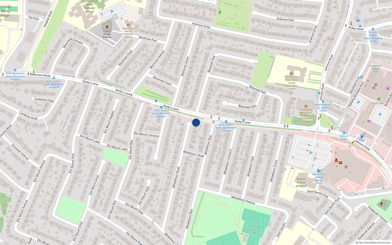 Overhead map showing the location of 72A Whitethorn Road, Artane, Dublin 5
