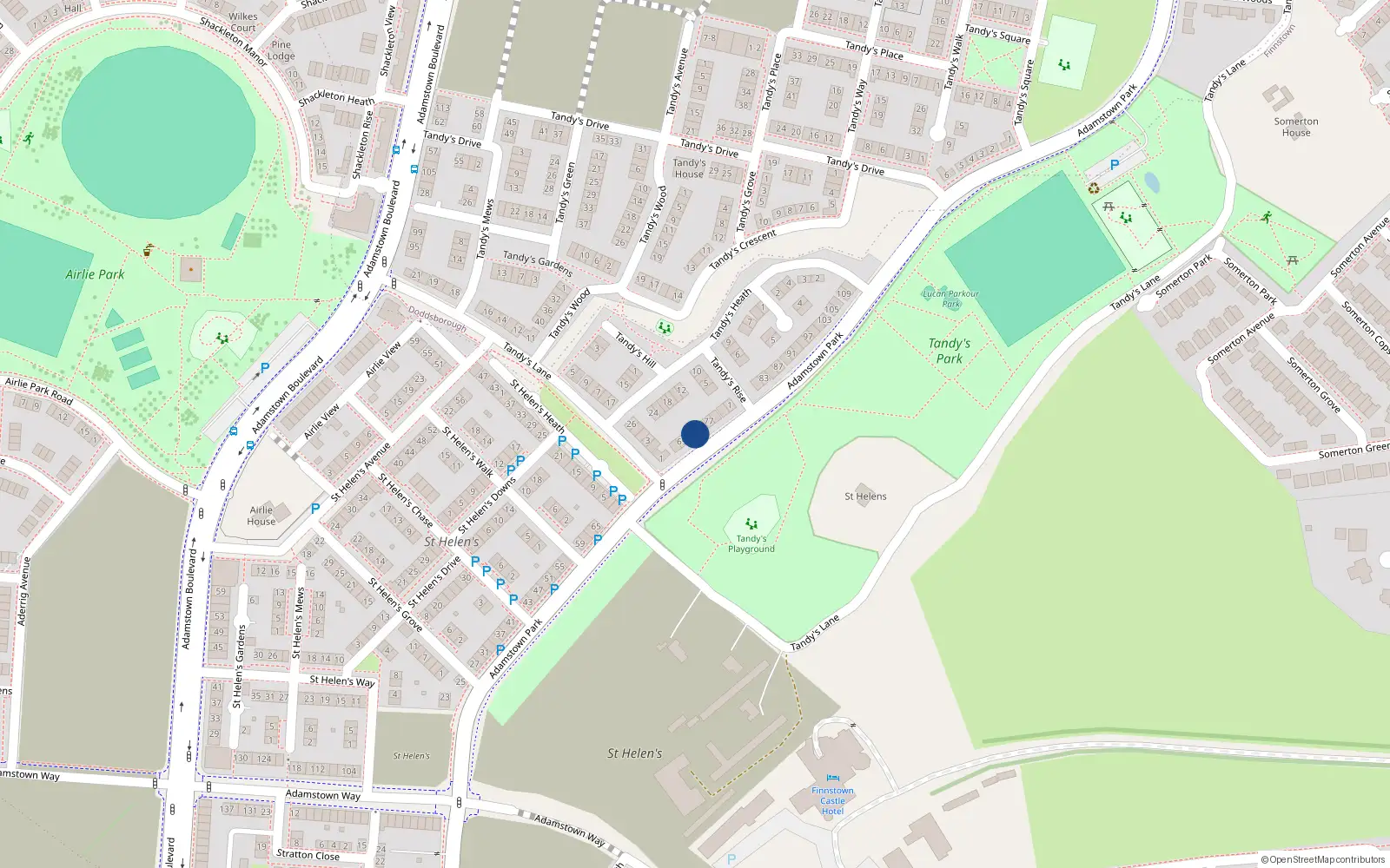 Overhead map showing the location of 73 Adamstown Park, Lucan