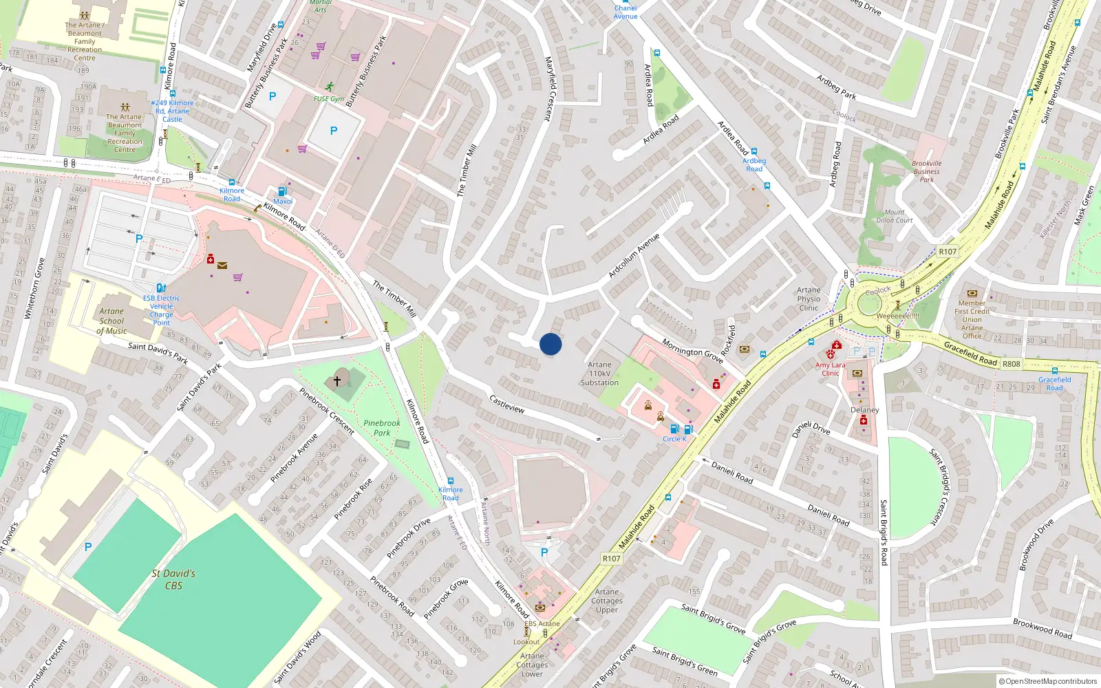 Overhead map showing the location of 73 Ardcollum Avenue, Artane, Dublin 5