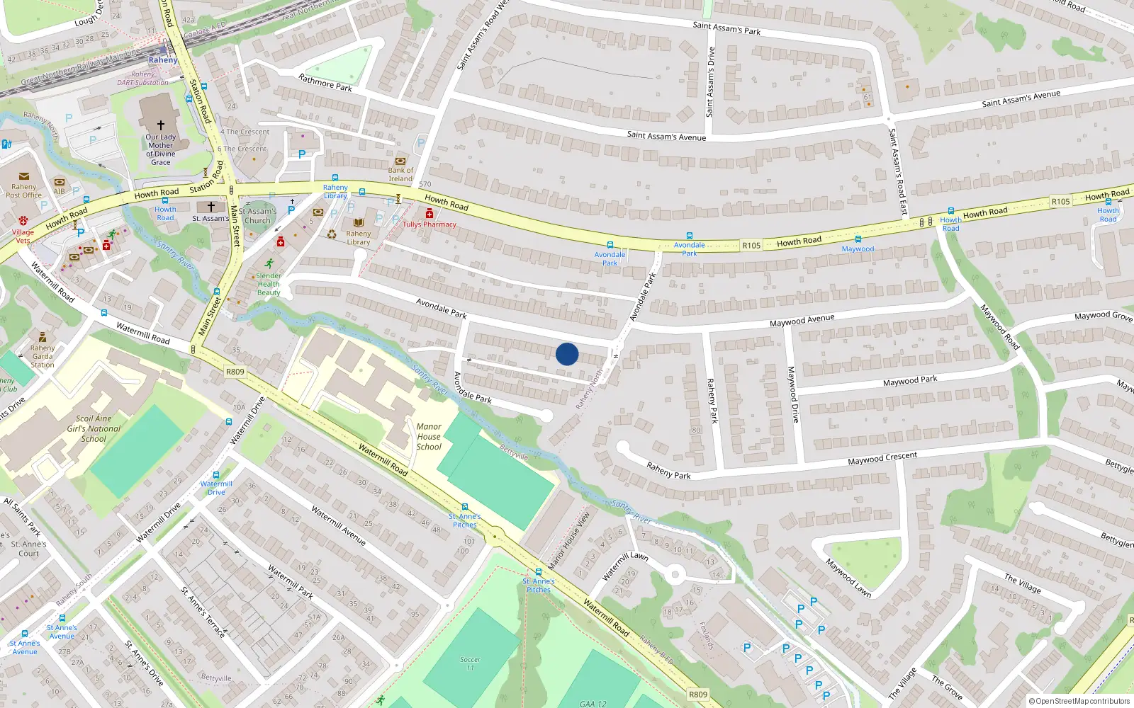 Overhead map showing the location of 73 Avondale Park, Dublin 5