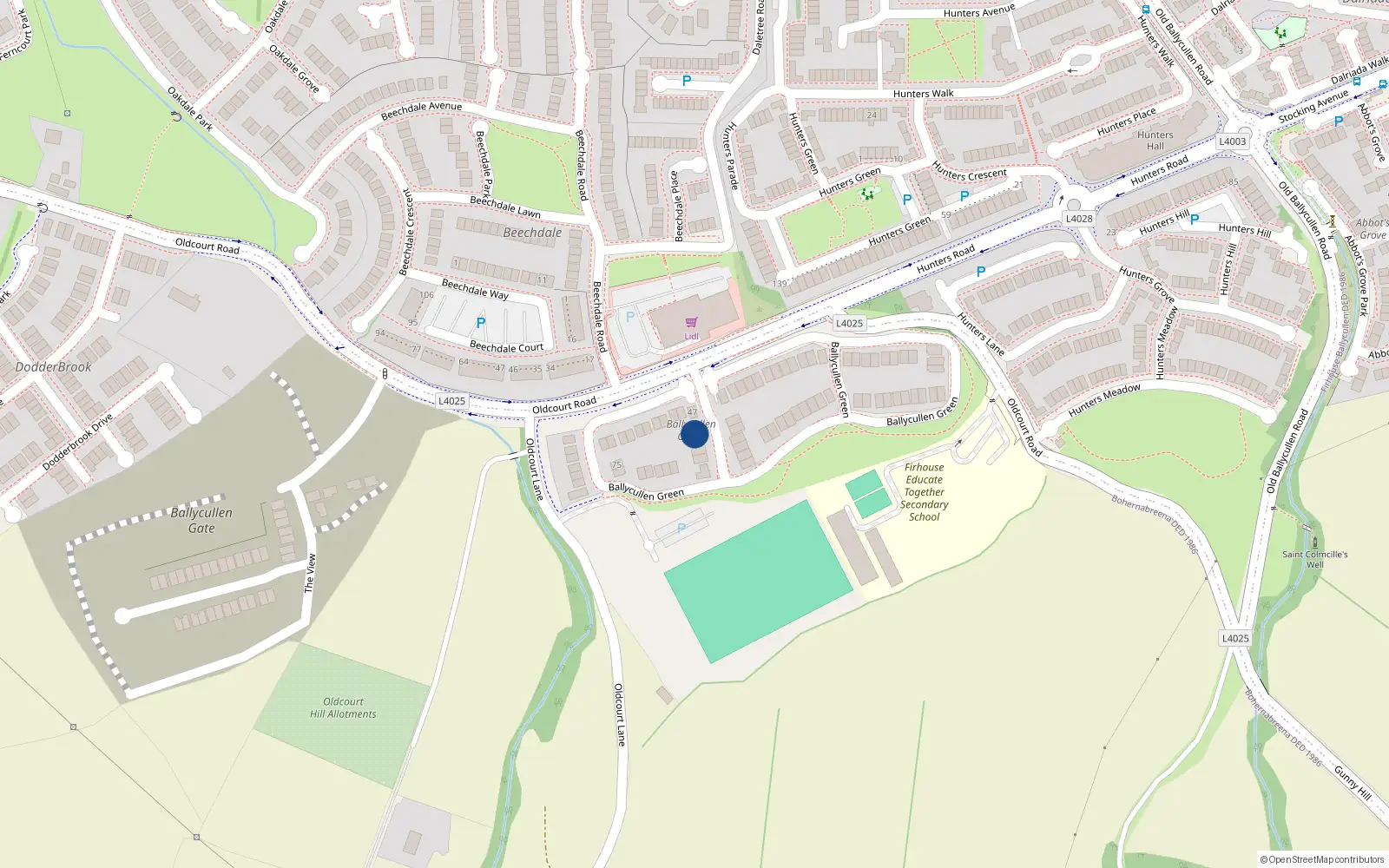 Overhead map showing the location of 73 Ballycullen Green, Dublin 24