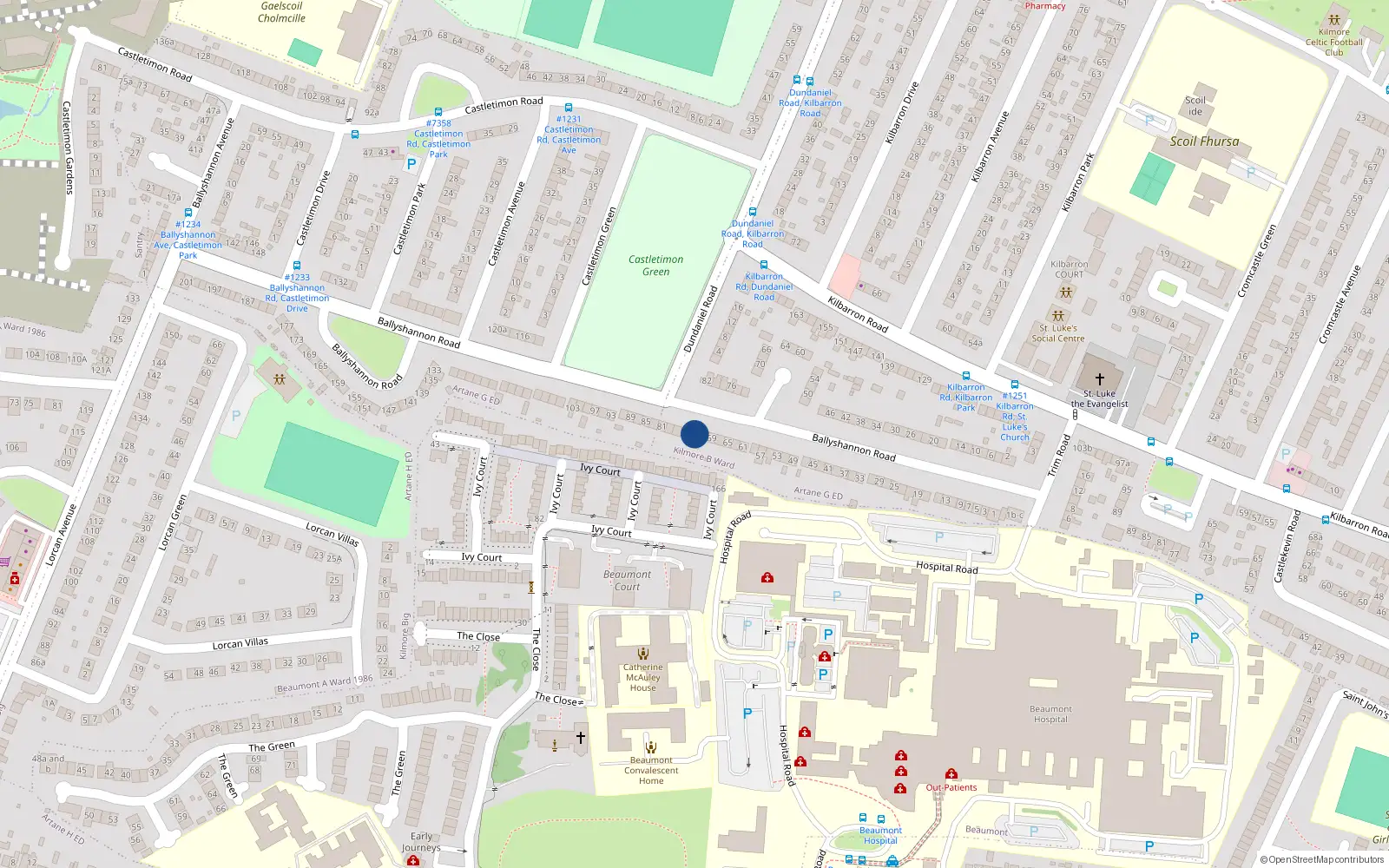 Overhead map showing the location of 73 Ballyshannon Road, Kilmore West, Coolock Dublin 5