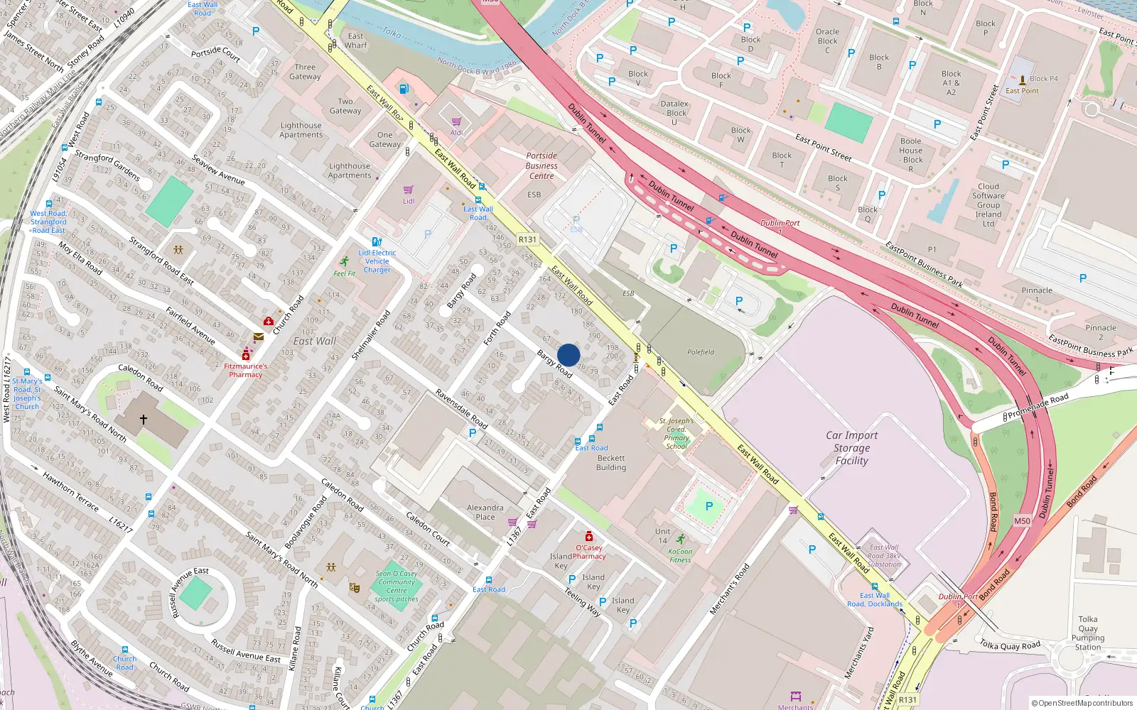 Overhead map showing the location of 73 Bargy Road, Dublin 3
