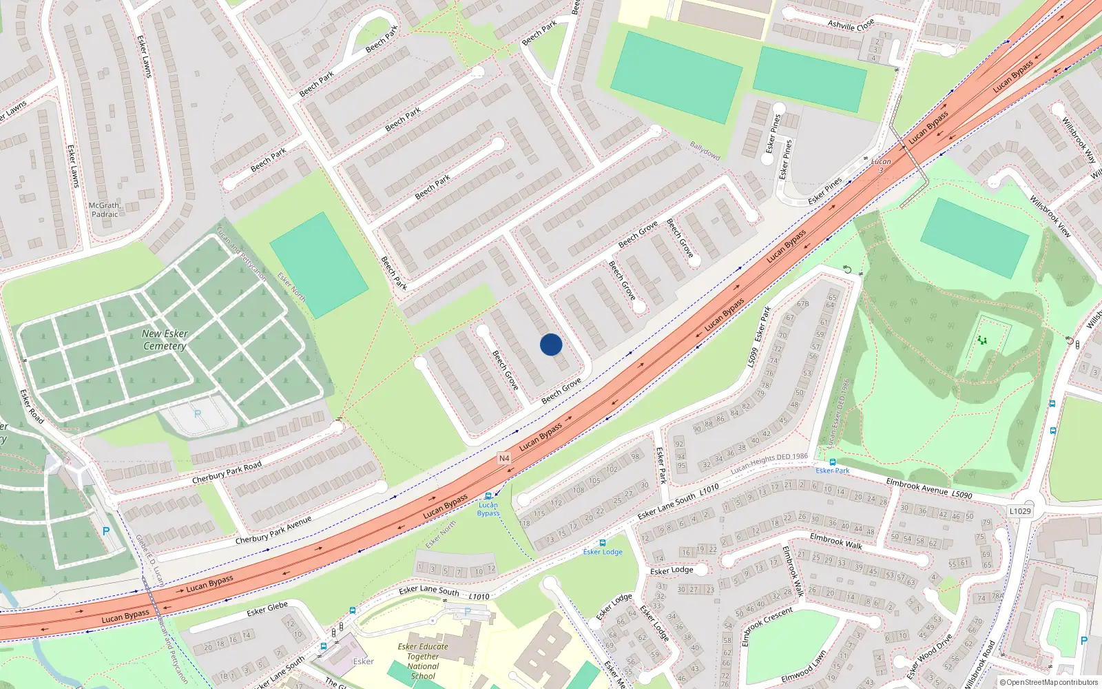 Overhead map showing the location of 73 Beech Grove, Lucan