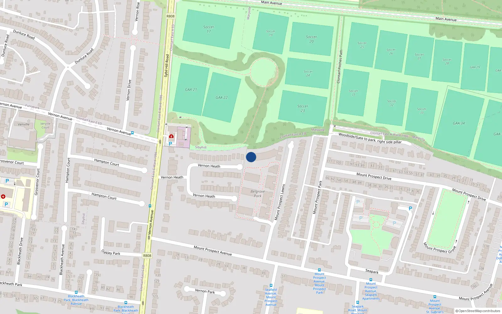 Overhead map showing the location of 73 Belgrove Park, Mount Prospect Lawns, Clontarf