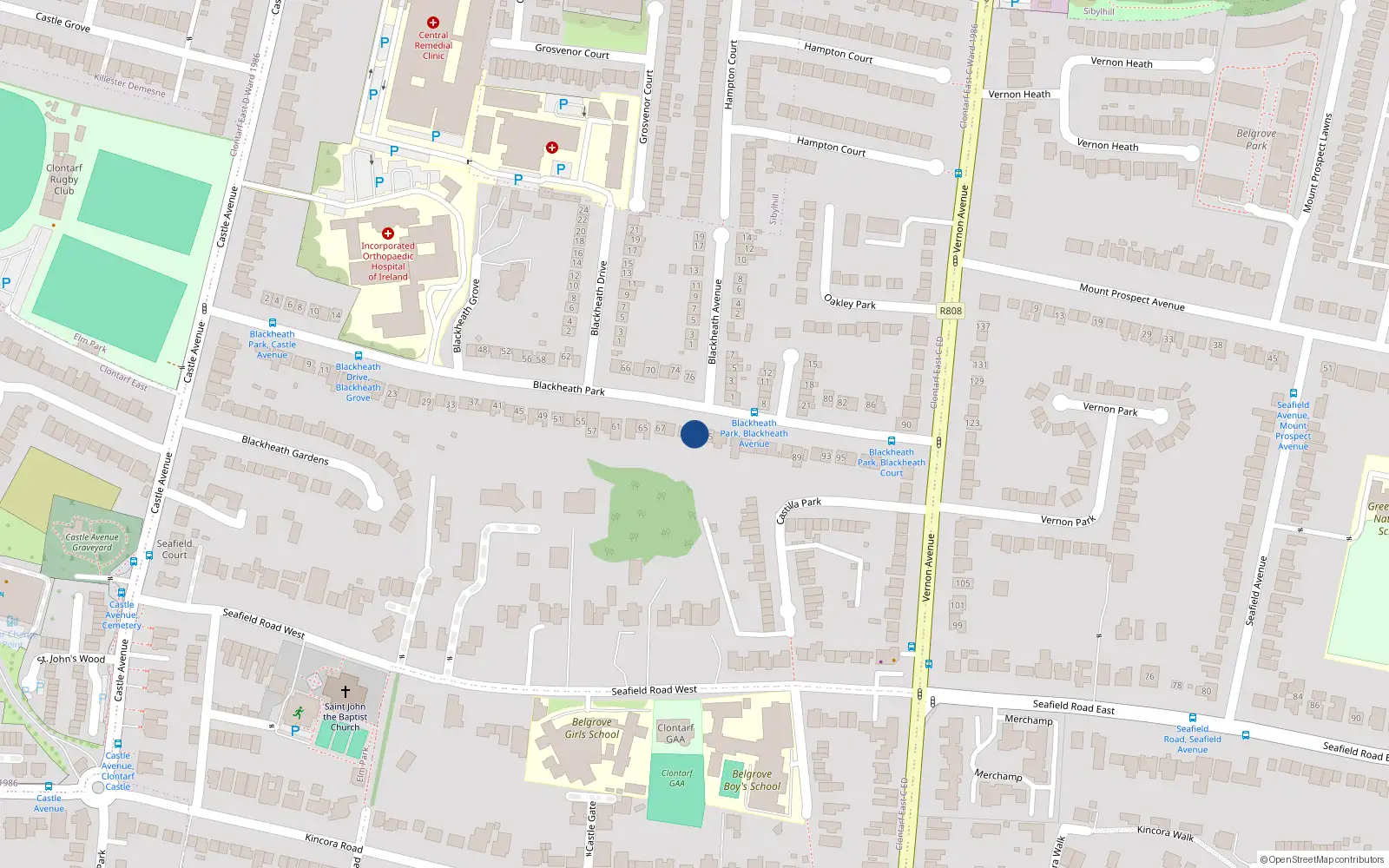 Overhead map showing the location of 73 Blackheath Park, Dublin 3