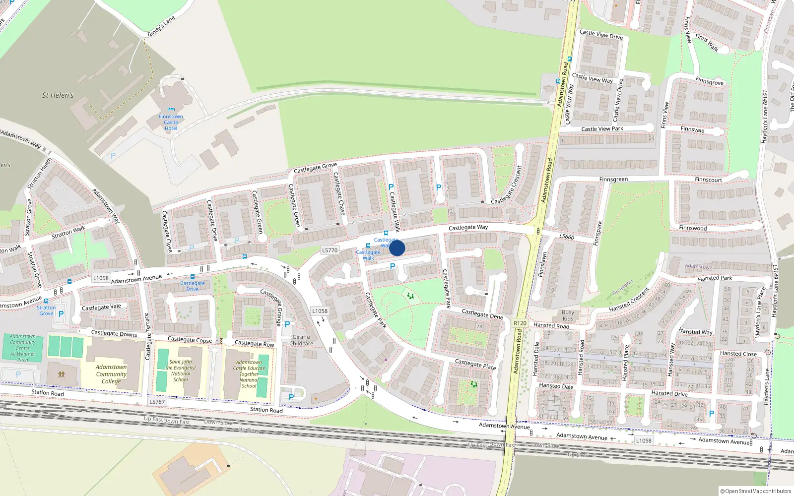 Overhead map showing the location of 73 Castlegate Way, Adamstowm Castle, Adamstown
