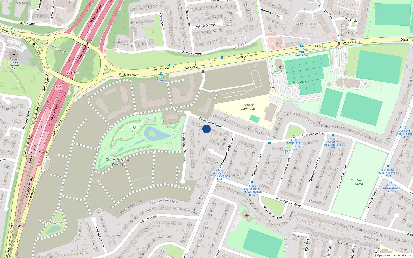 Overhead map showing the location of 73 Castletimon Road, Dublin 5