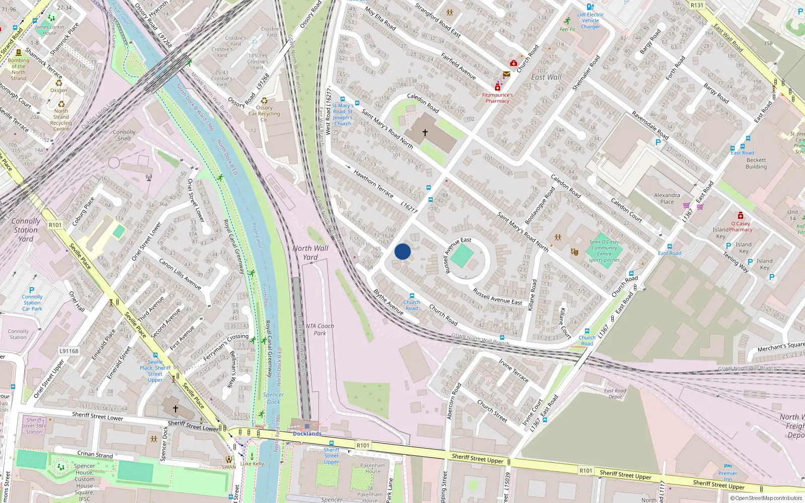 Overhead map showing the location of 73 Church Road, Dublin 3